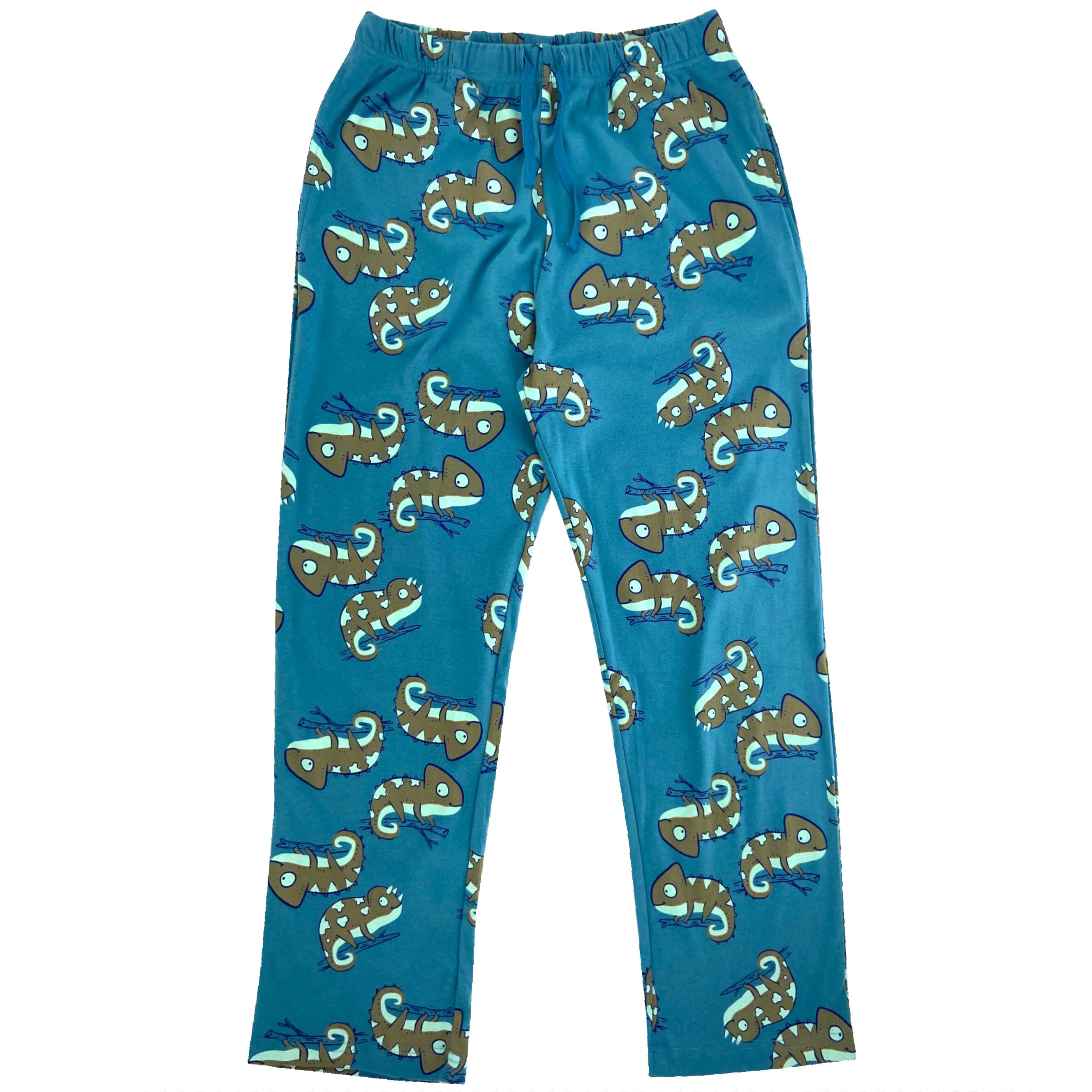 Men's Chameleon Iguana Novelty Print Cotton Knit Long Pajama PJ Pants