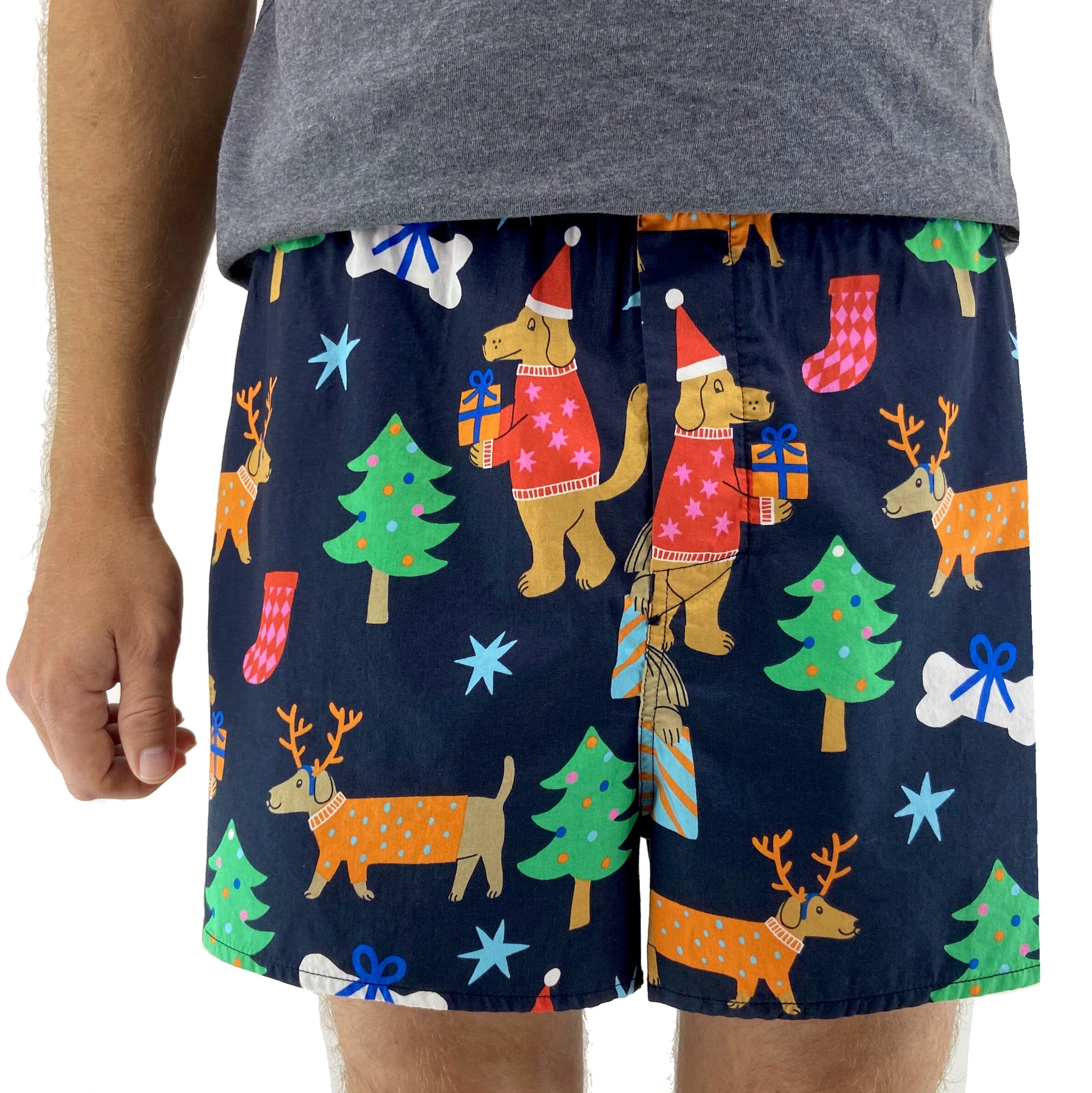 Men's Festive Doggie Christmas Holiday Novelty Patterned Boxer Shorts