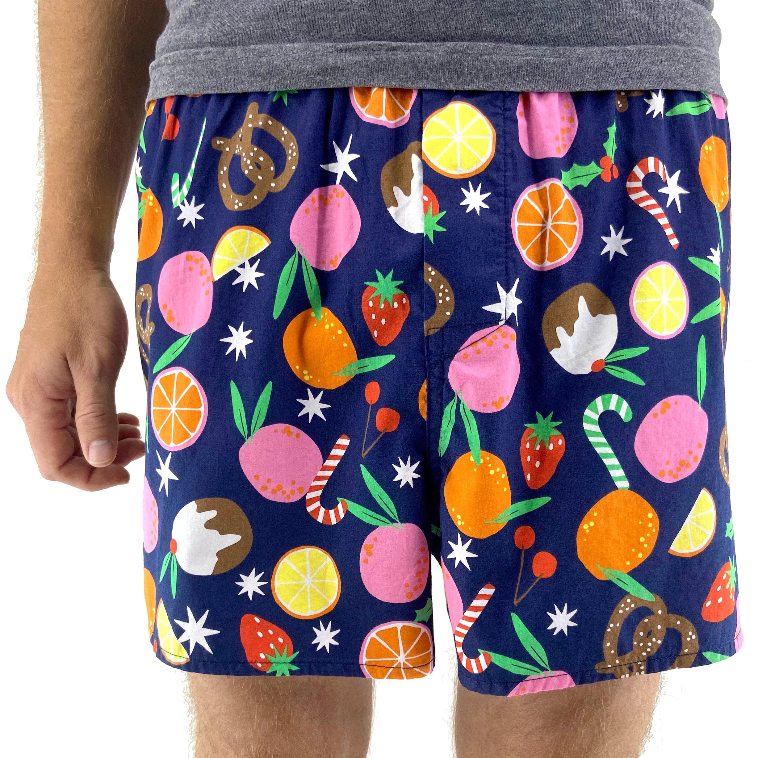 Men's Festive Christmas Holiday Fruit Candy Cane Print Boxer Shorts