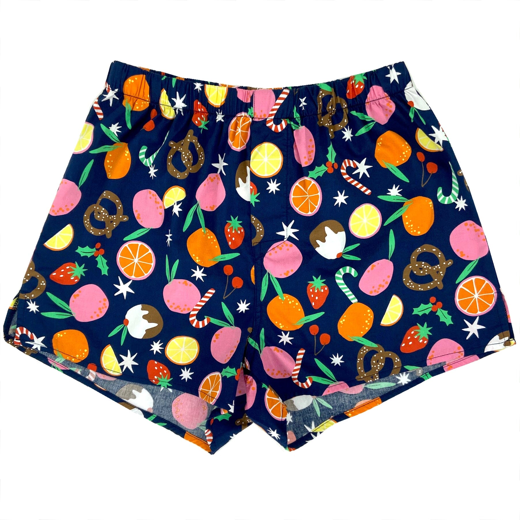 Men's Festive Christmas Holiday Fruit Candy Cane Print Boxer Shorts