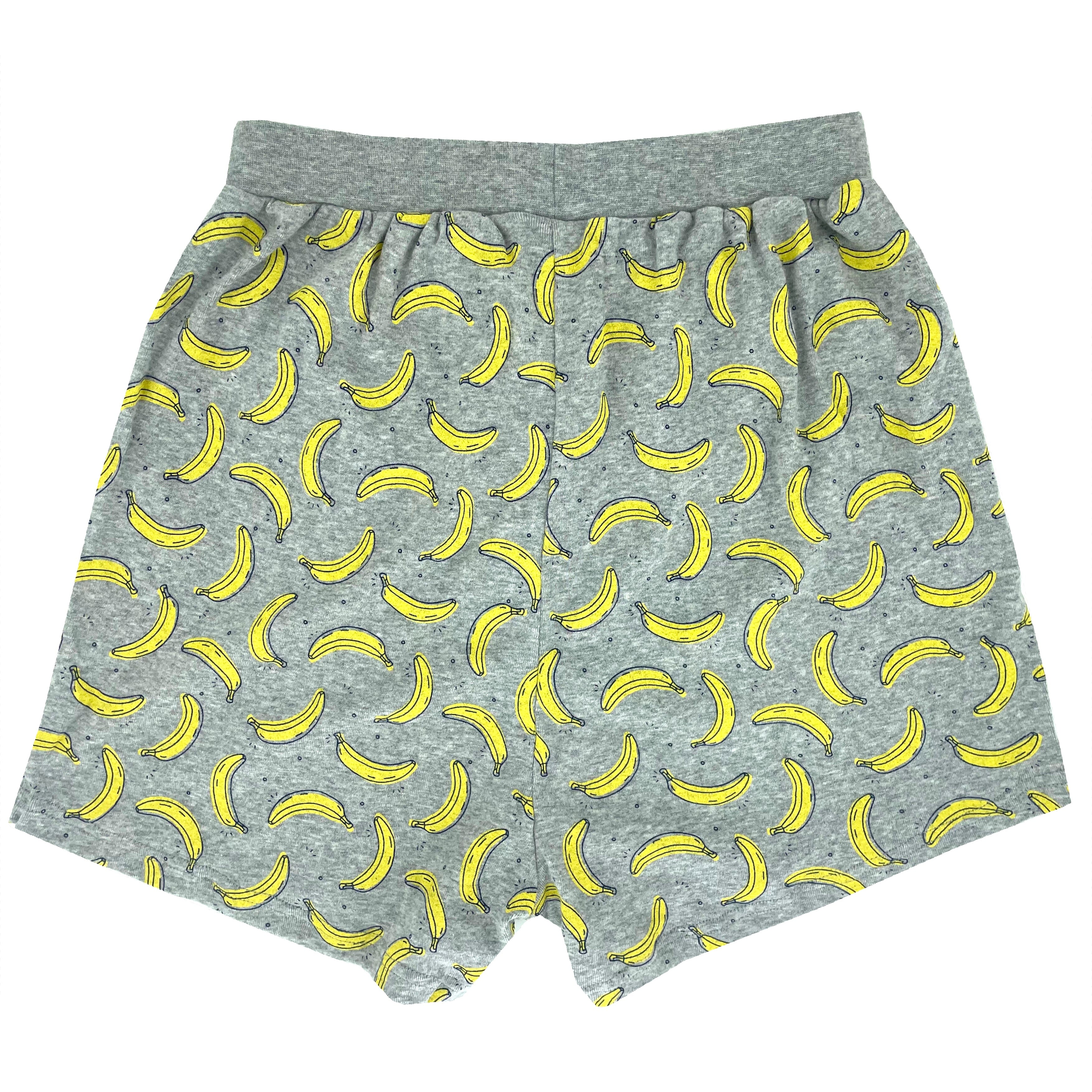 Men's Classic Banana Patterned Cotton Pajama Short Bottoms on Grey