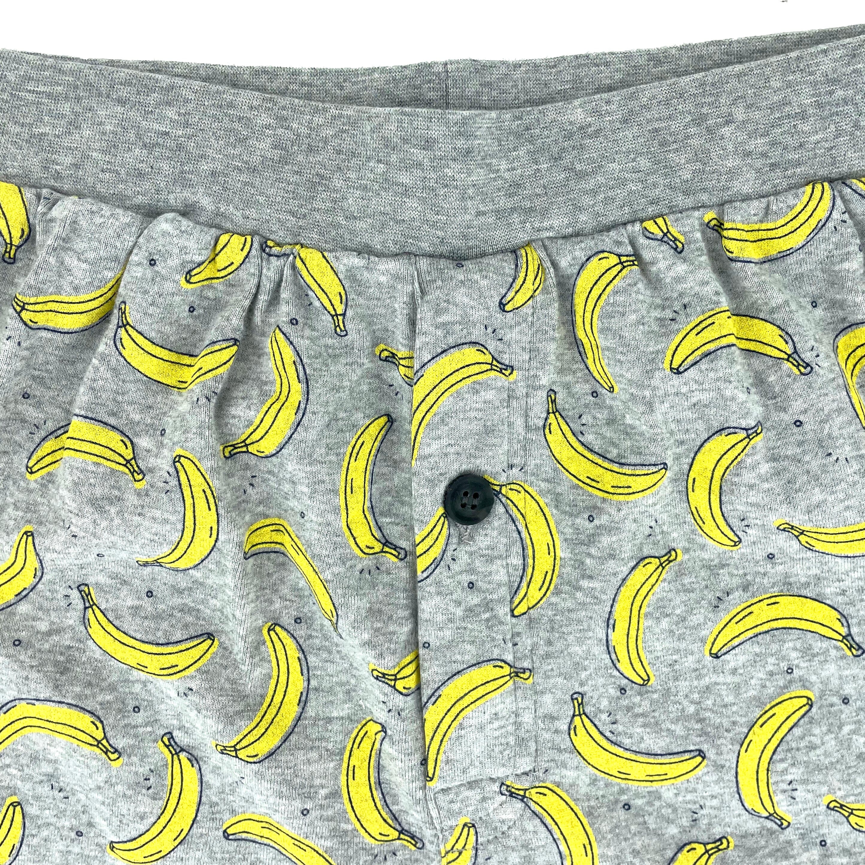 Men's Classic Banana Patterned Cotton Pajama Short Bottoms on Grey