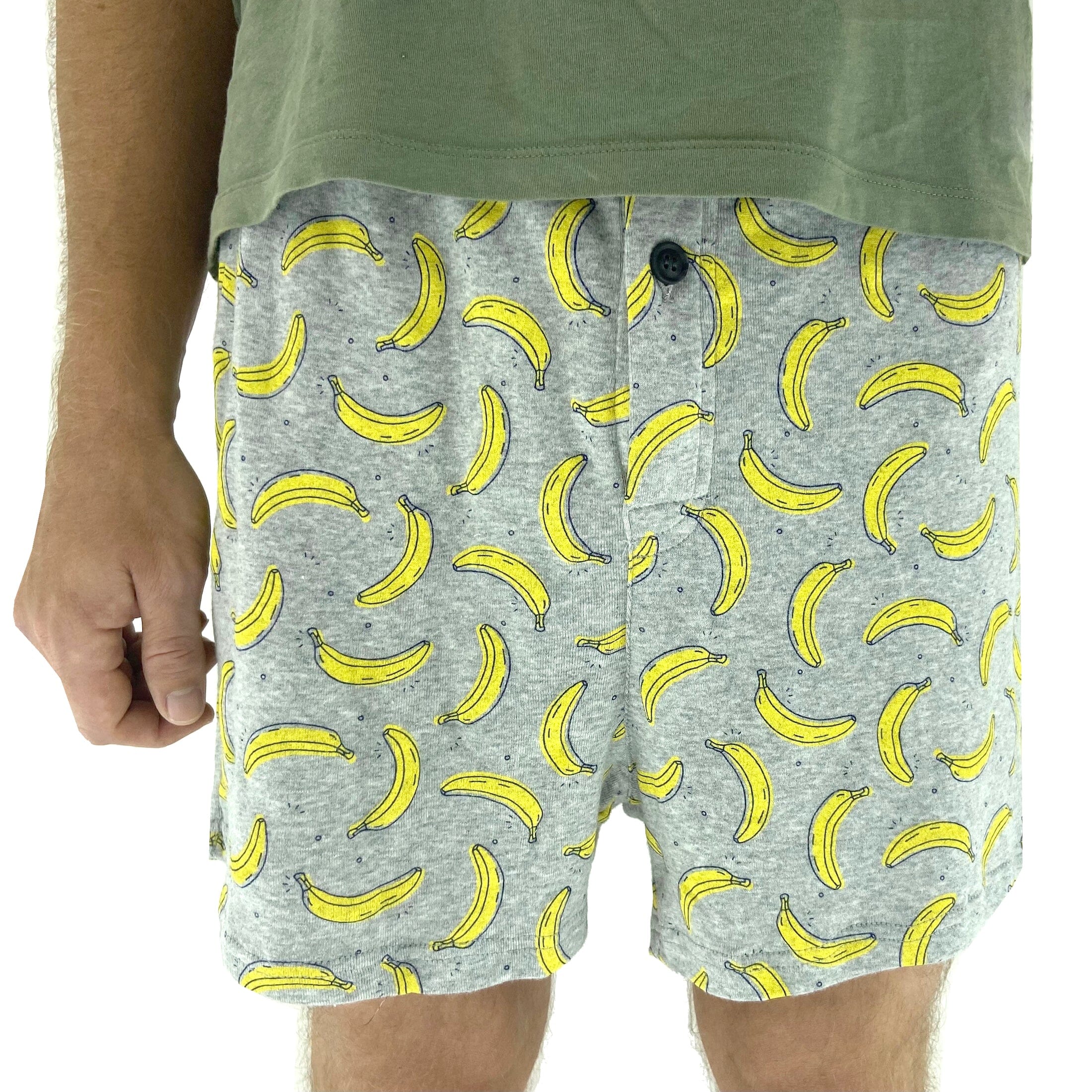 Men's Classic Banana Patterned Cotton Pajama Short Bottoms on Grey