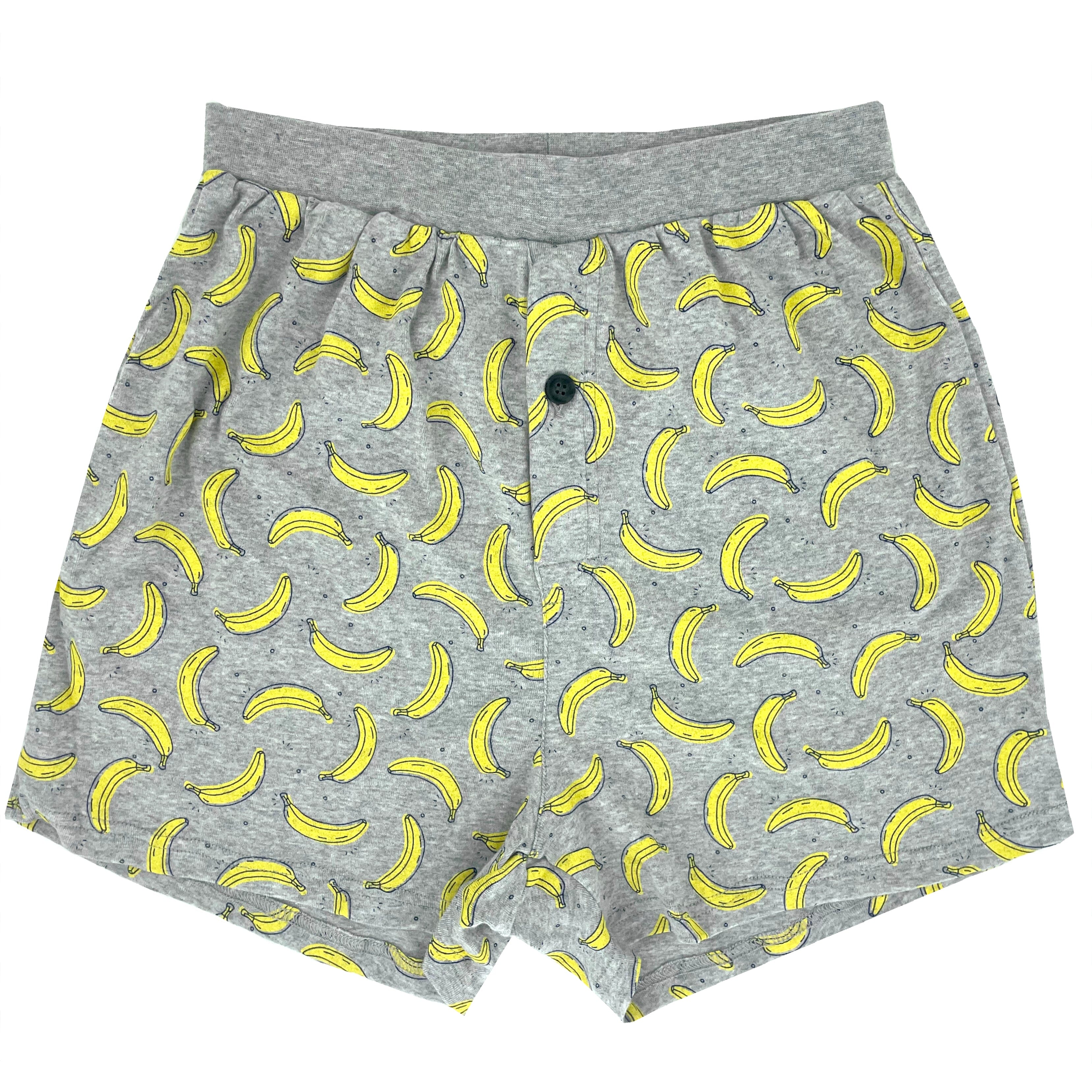 Men's Classic Banana Patterned Cotton Pajama Short Bottoms on Grey