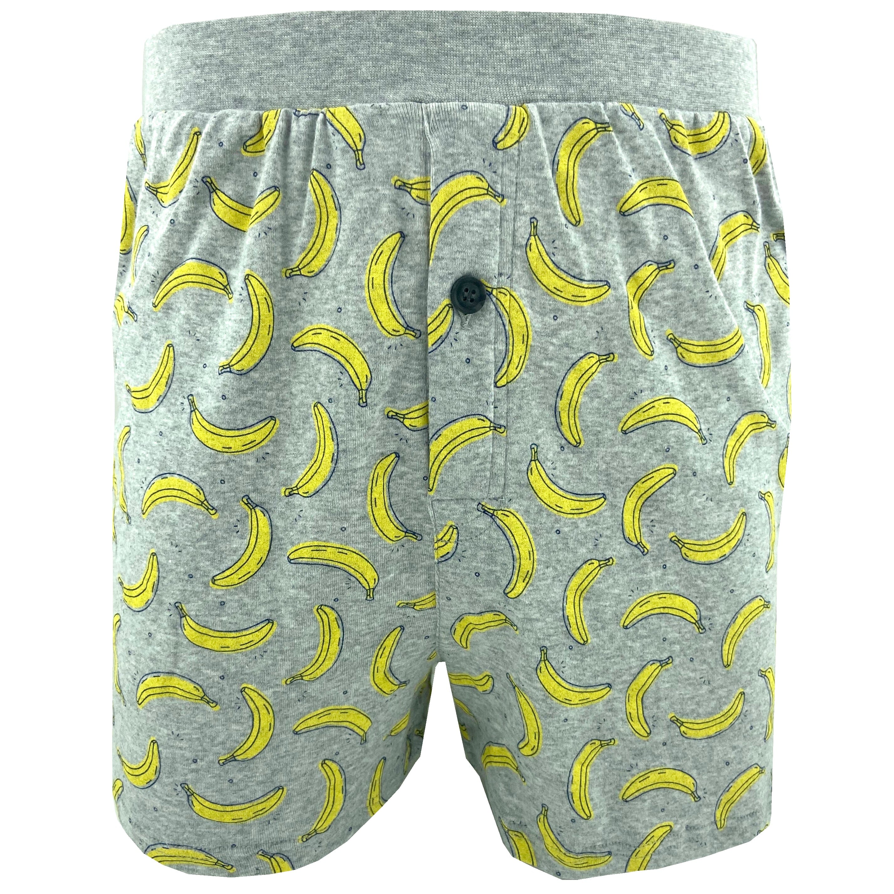 Men's Classic Banana Patterned Cotton Pajama Short Bottoms on Grey