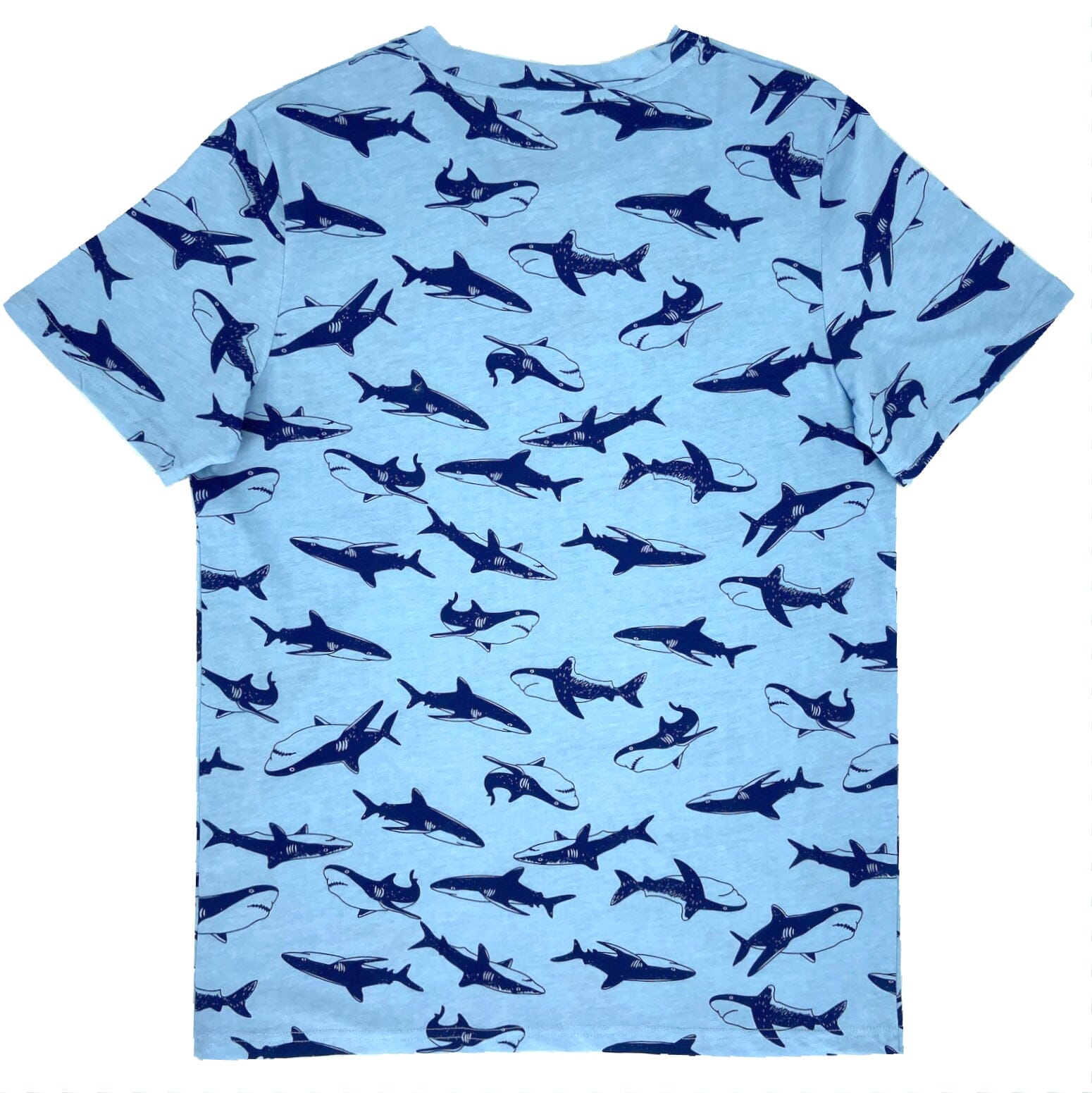 Men's Super Soft Blue Great White Shark Novelty Print Cotton T-Shirt