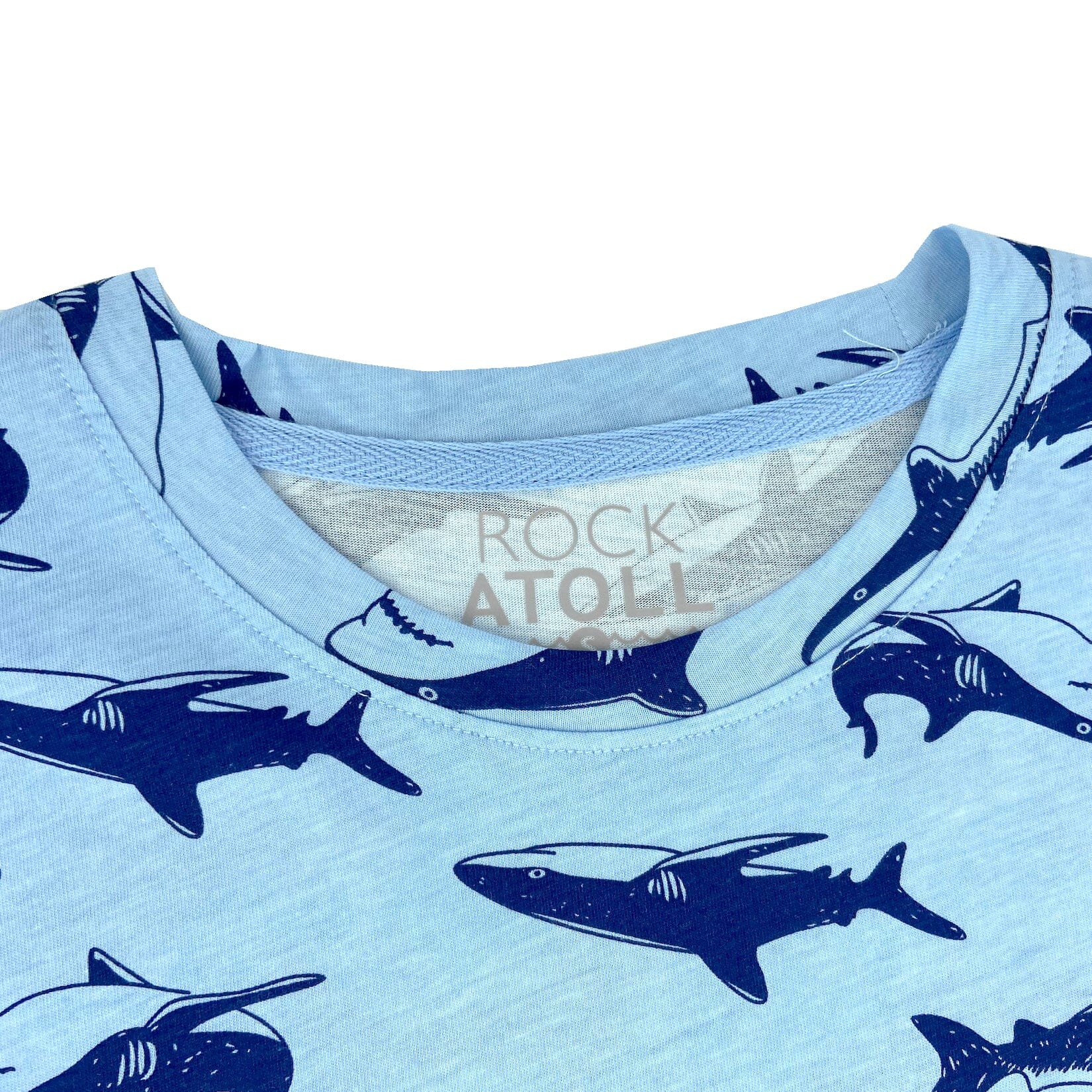 Men's Super Soft Blue Great White Shark Novelty Print Cotton T-Shirt Round Neck