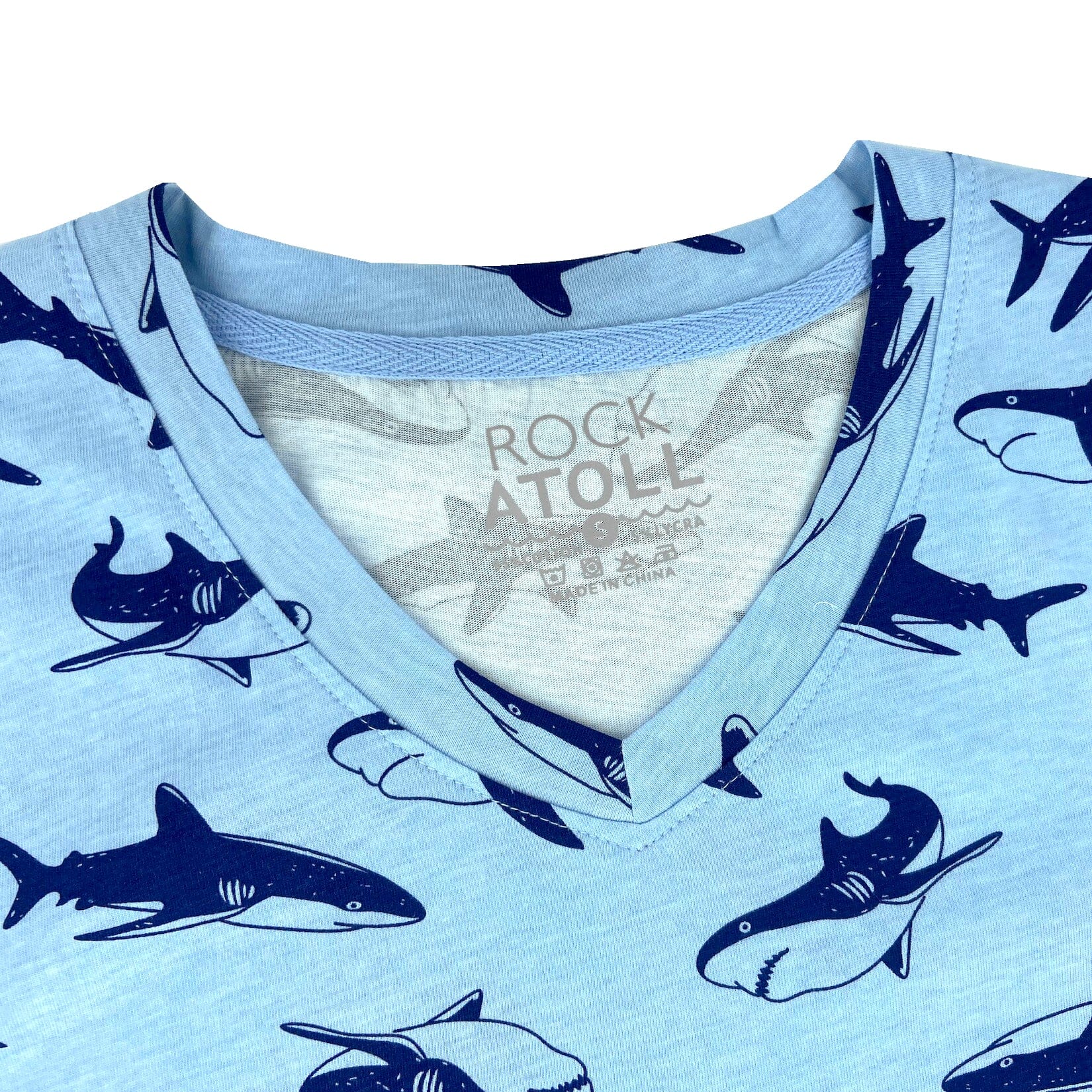 Men's Super Soft Blue Great White Shark Novelty Print Cotton T-Shirt