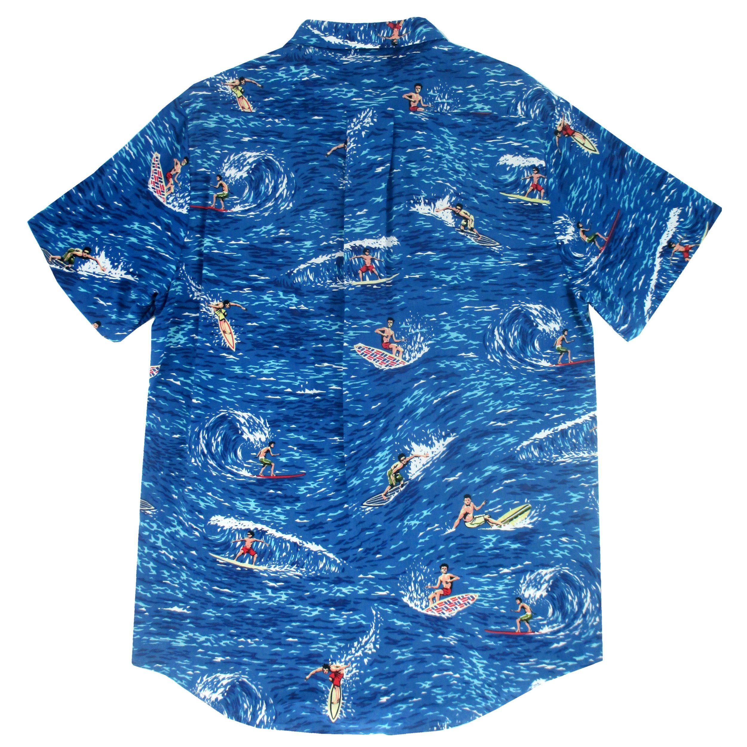 Rock Atoll Men's Casual Summer Hawaiian Shirt for Surfers with Surfing Surfboard Print