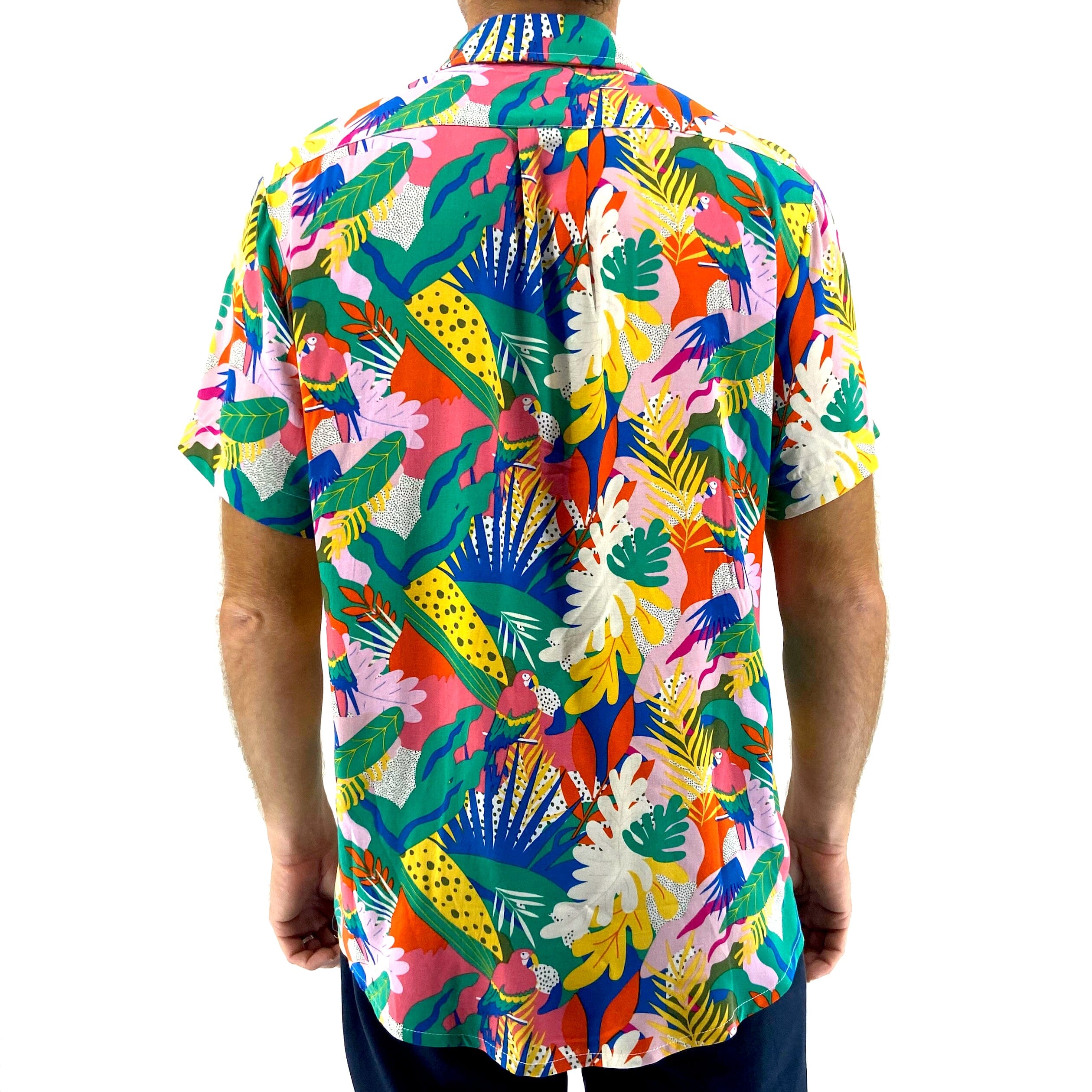 Bright Bold Tropical Abstract Jungle Toucan Print Memphis Design Shirt