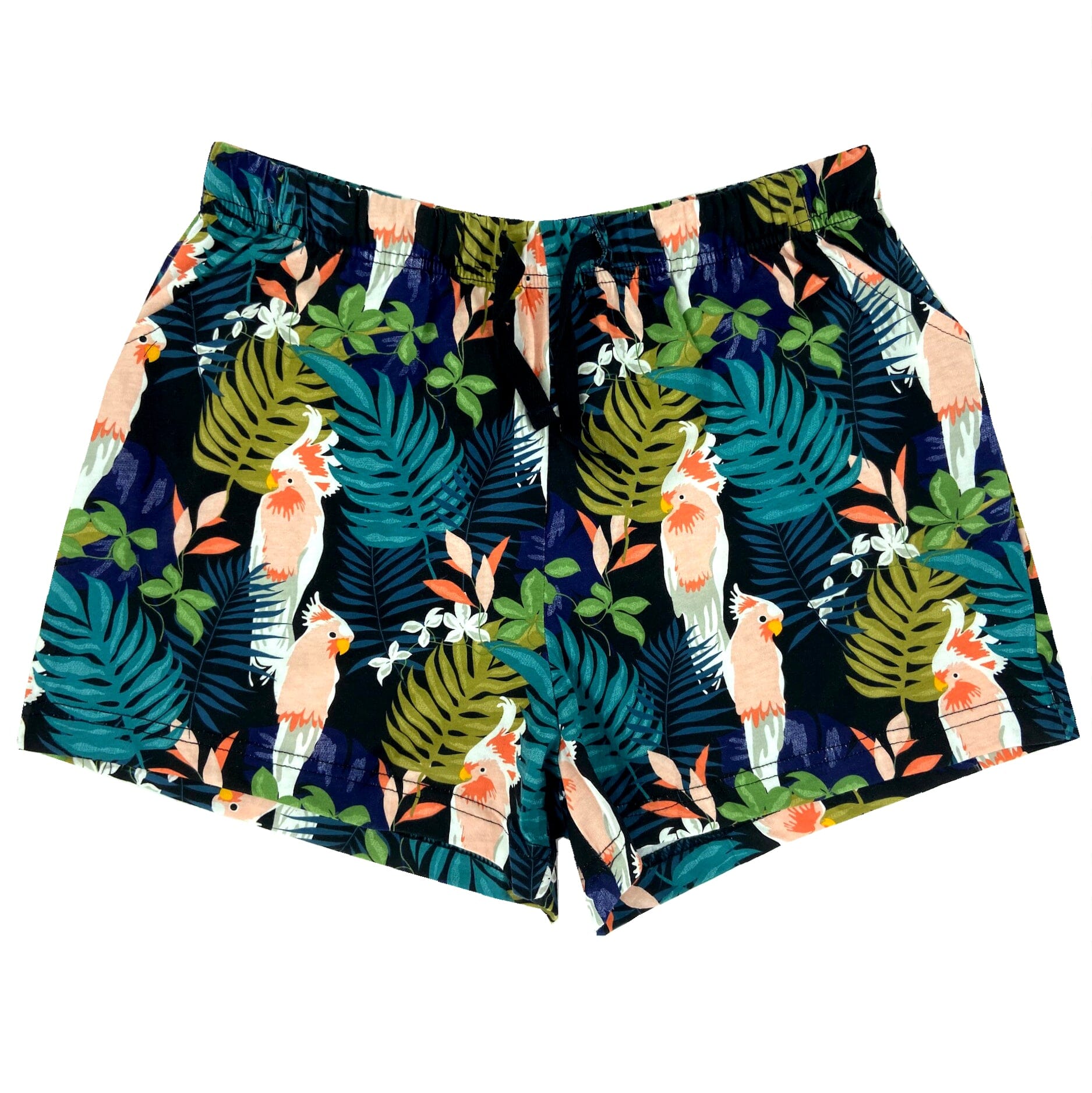 Women's Cockatiel Tropical Leaves Bird Print Jersey Knit Pyjama Shorts