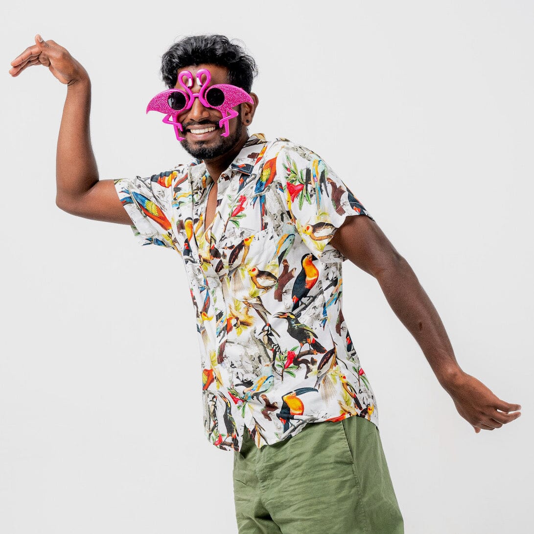 Men's Colorful Tropical Birds All Over Print Button Down Hawaiian Shirt