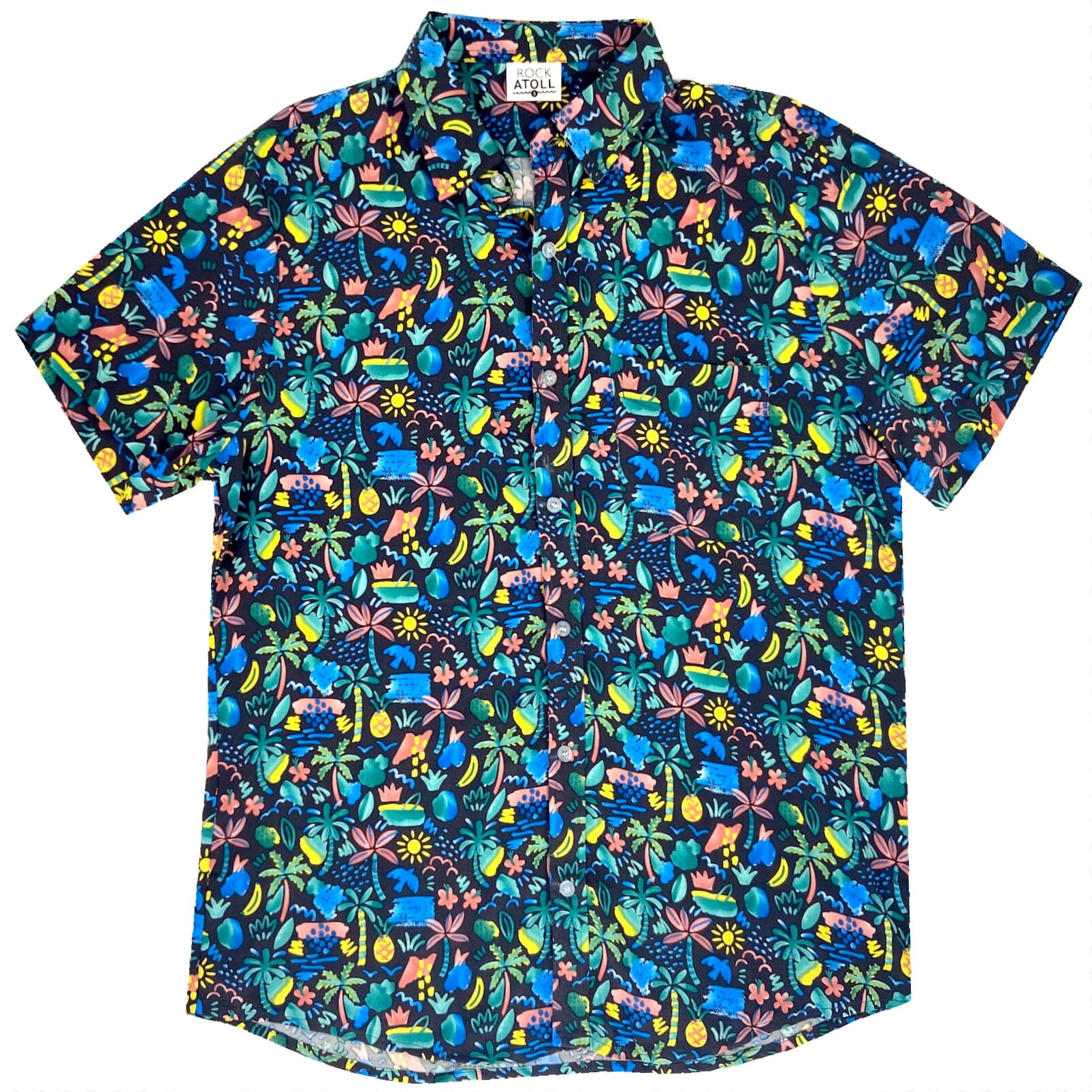 Men's Colorful Abstract Palm Tree Print Soft Button Down Aloha Shirt