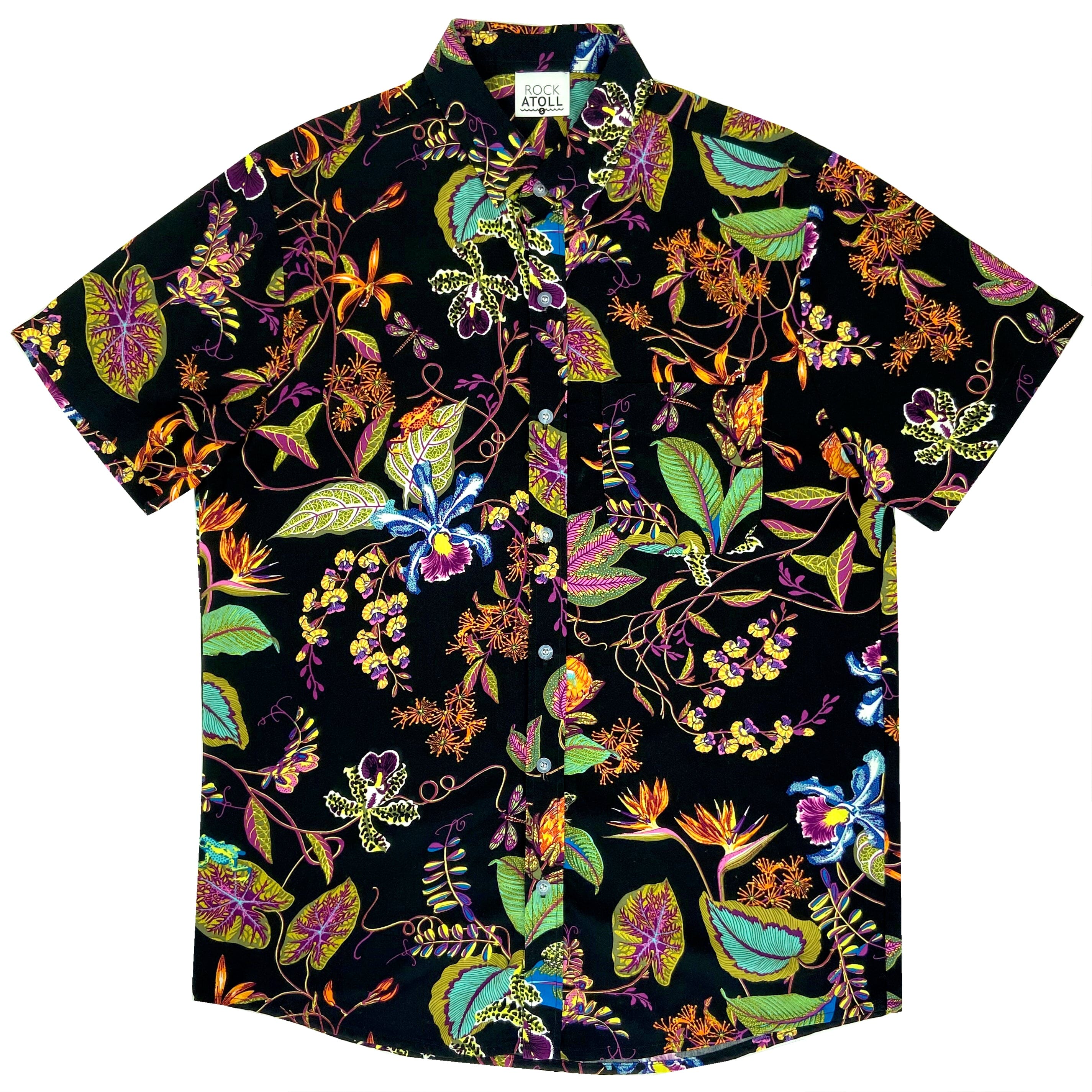 Men's Bold Colorful Tropical Flower Floral Button Down Hawaiian Shirt