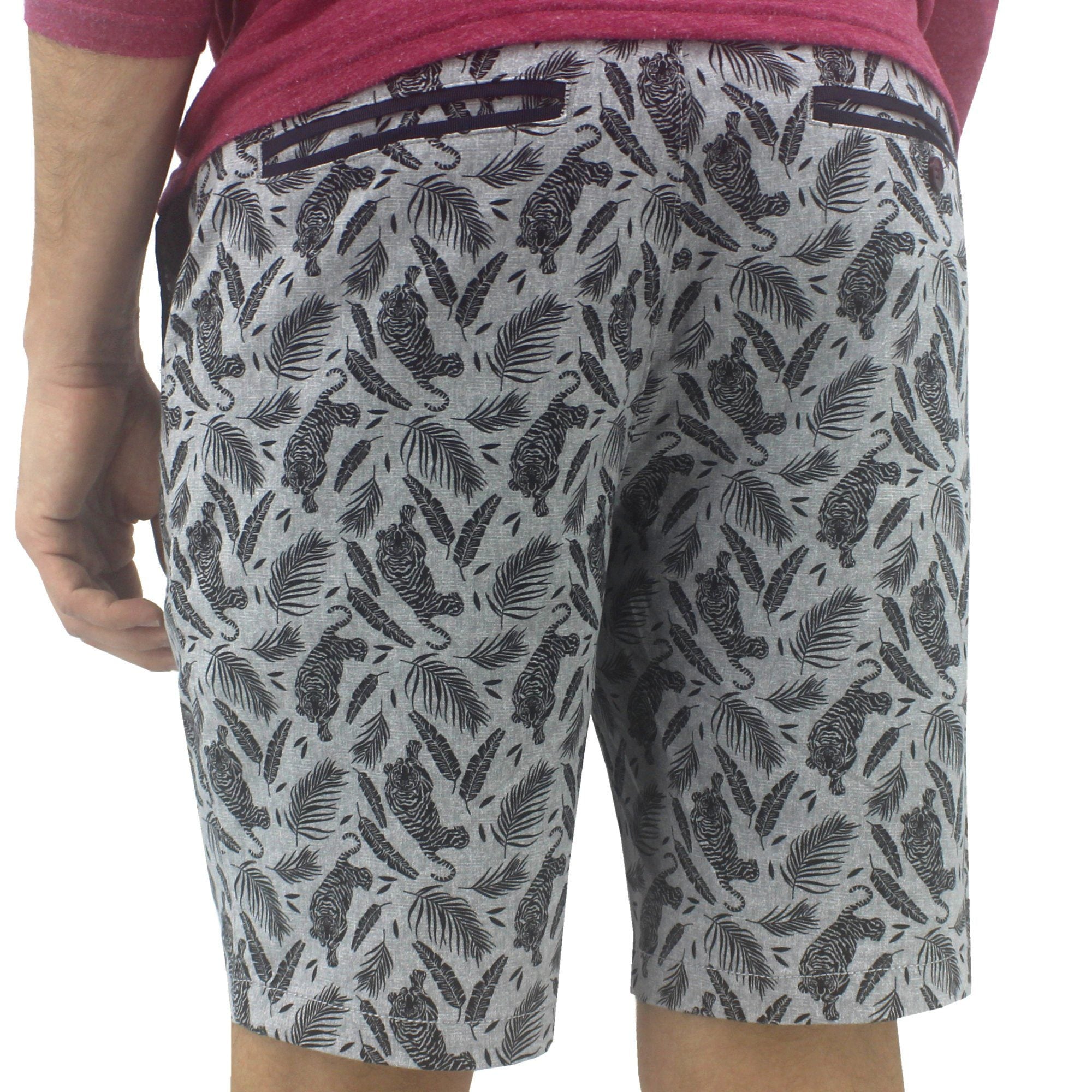 Light Grey Bermuda Shorts. Chino Shorts for Men with Tiger All Over Print