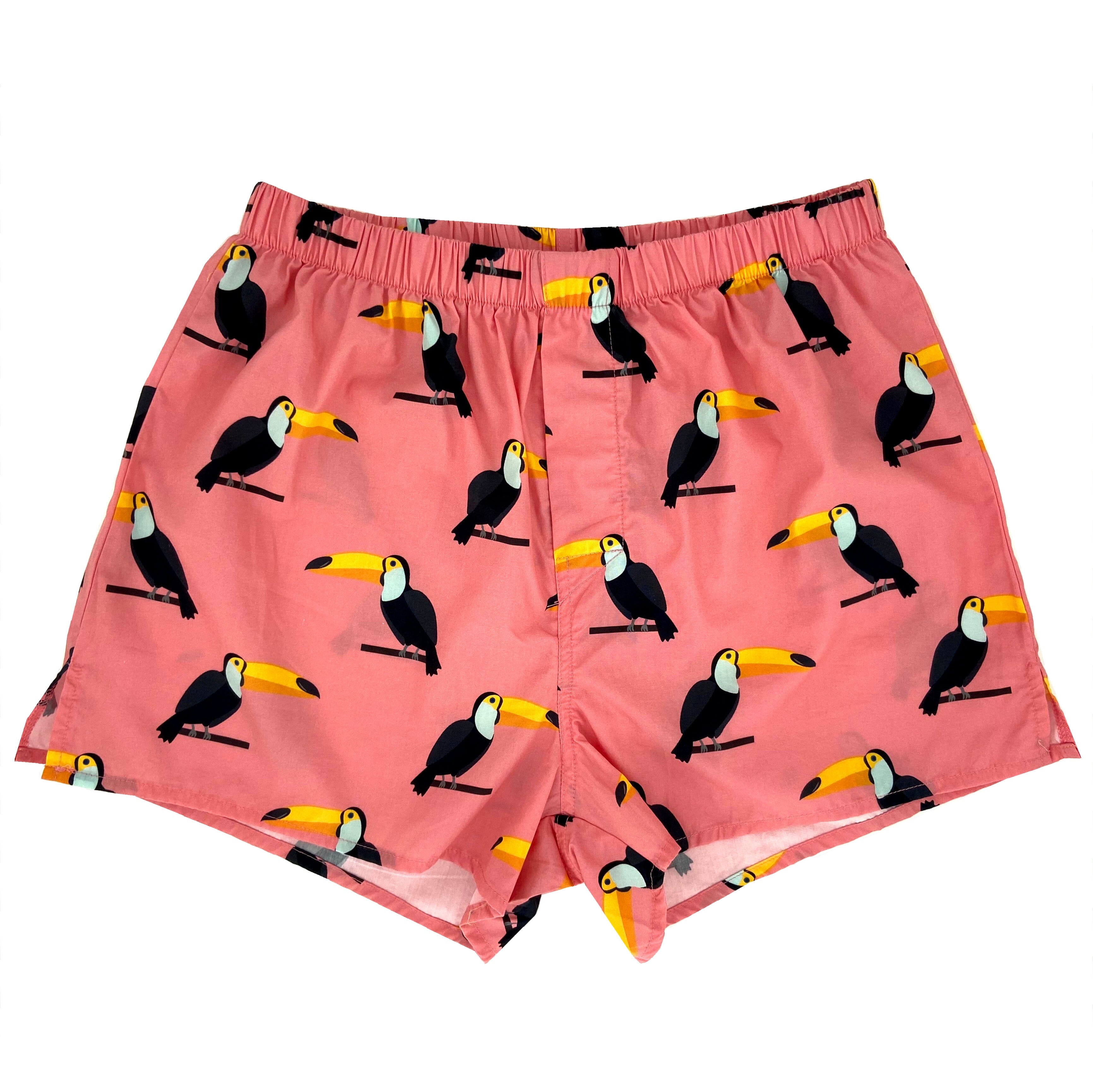 Men's Coral Pink Toucan Bird All Over Novelty Print Boxer Shorts S-XXL