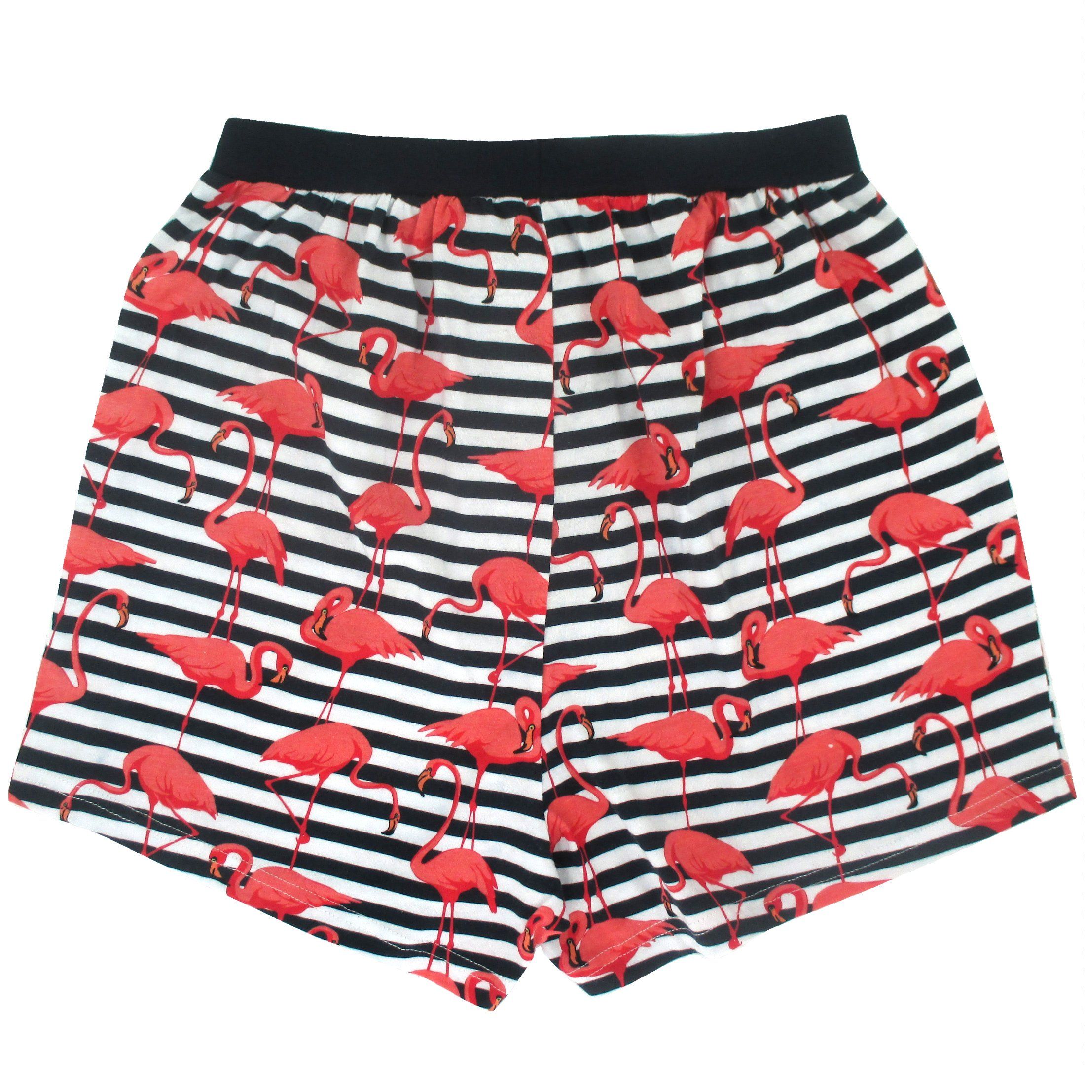 Men's Pink Flamingo All Over Print Striped Cotton Knit Boxer Shorts