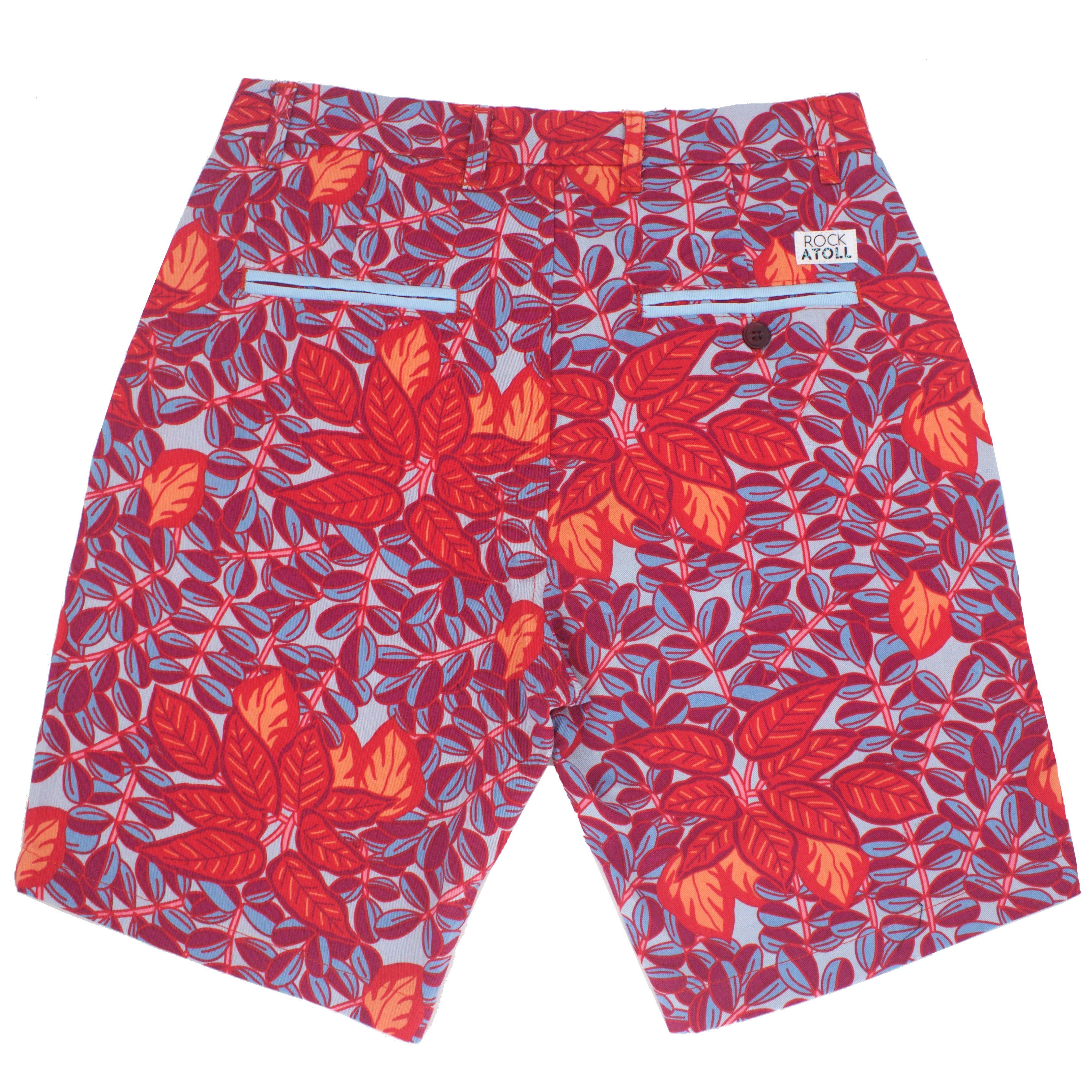 Bright Red Colorful and Bold Leaf All Over Print Chino Shorts