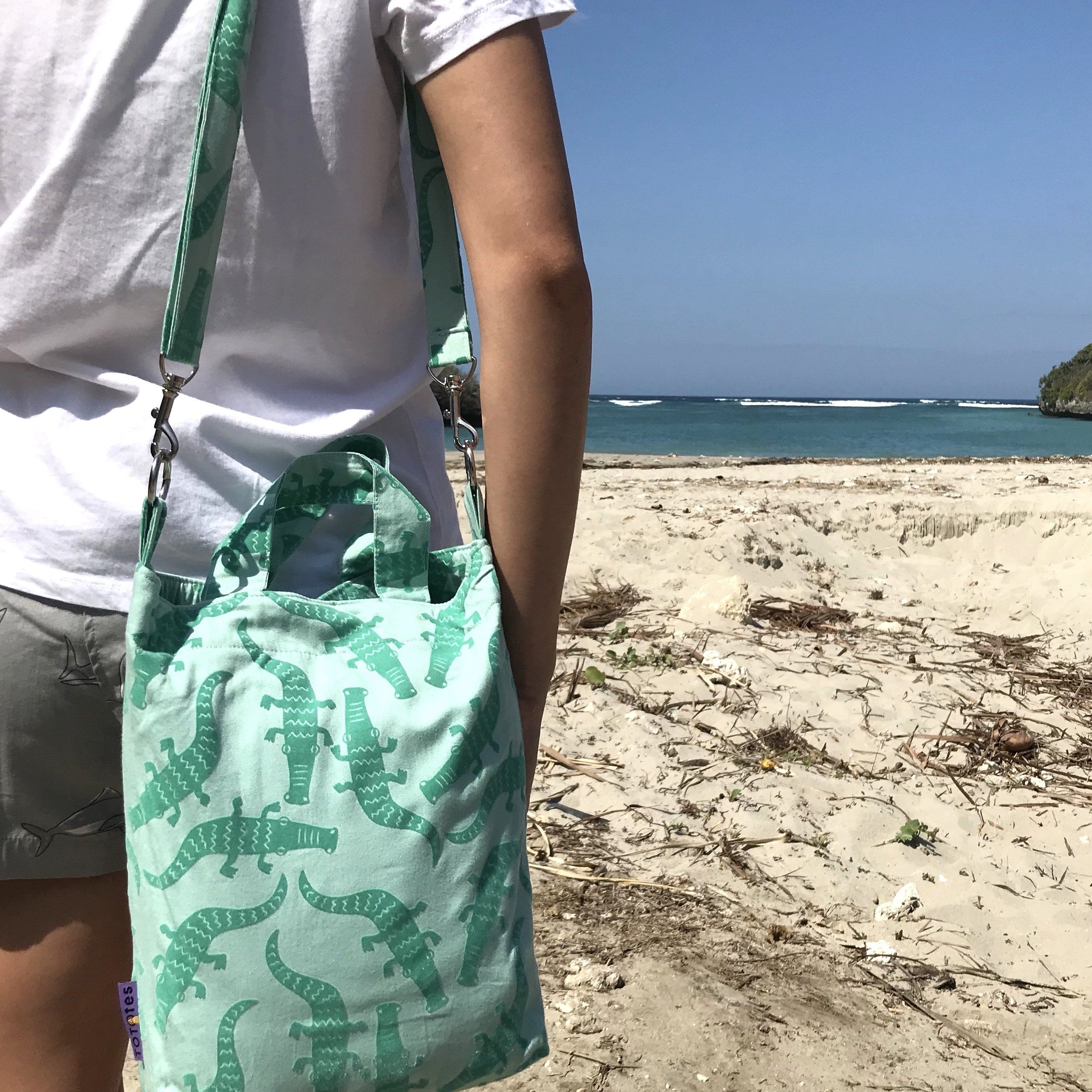 Pack of 2: Bright Colorful Crossbody Tote Duck Bag in Desert Cactus Crocodile All Over Print