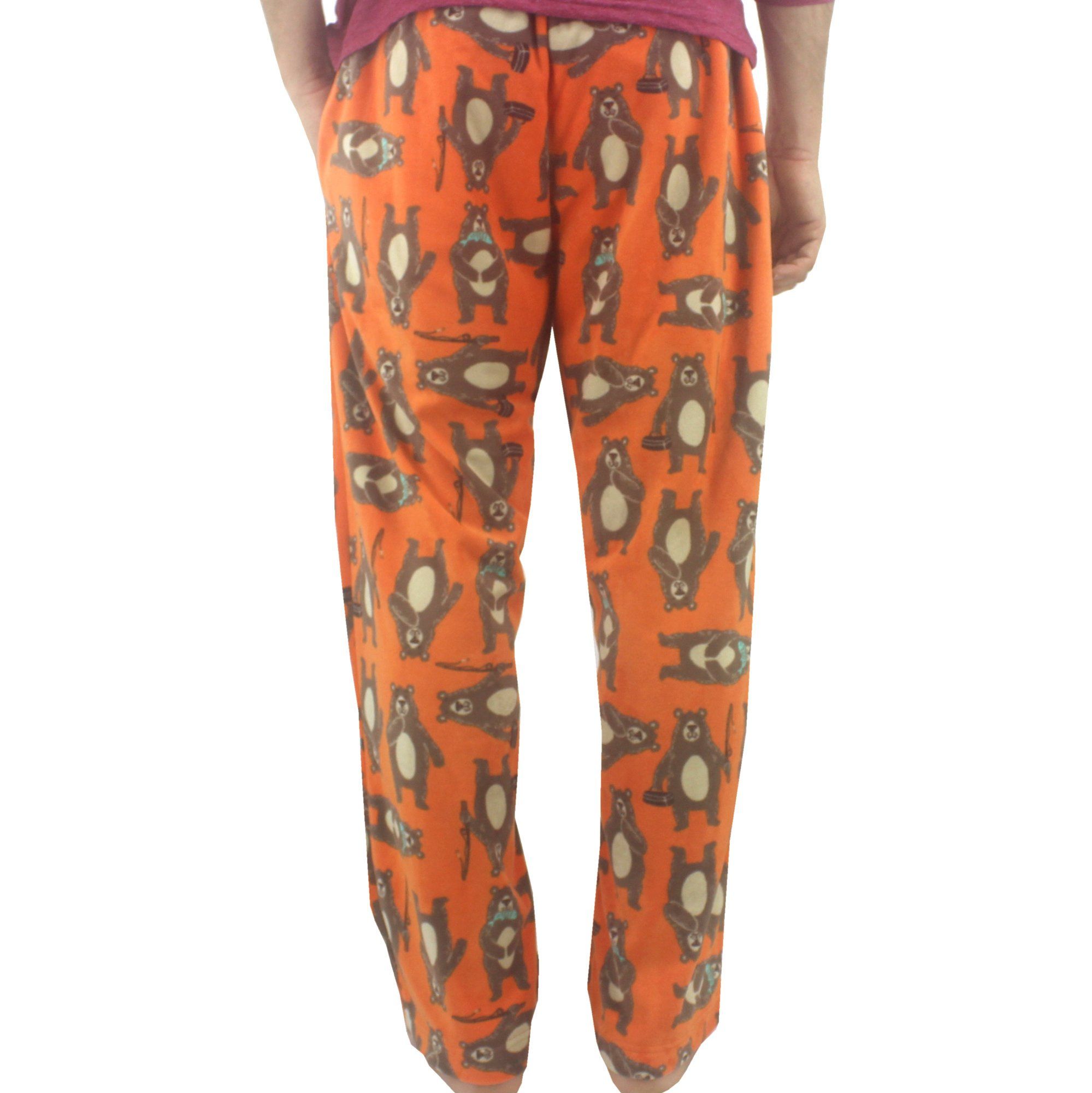 Men's Comfy Soft Warm Fleece Sleep Pants with Pockets in Bear Fishing Pattern