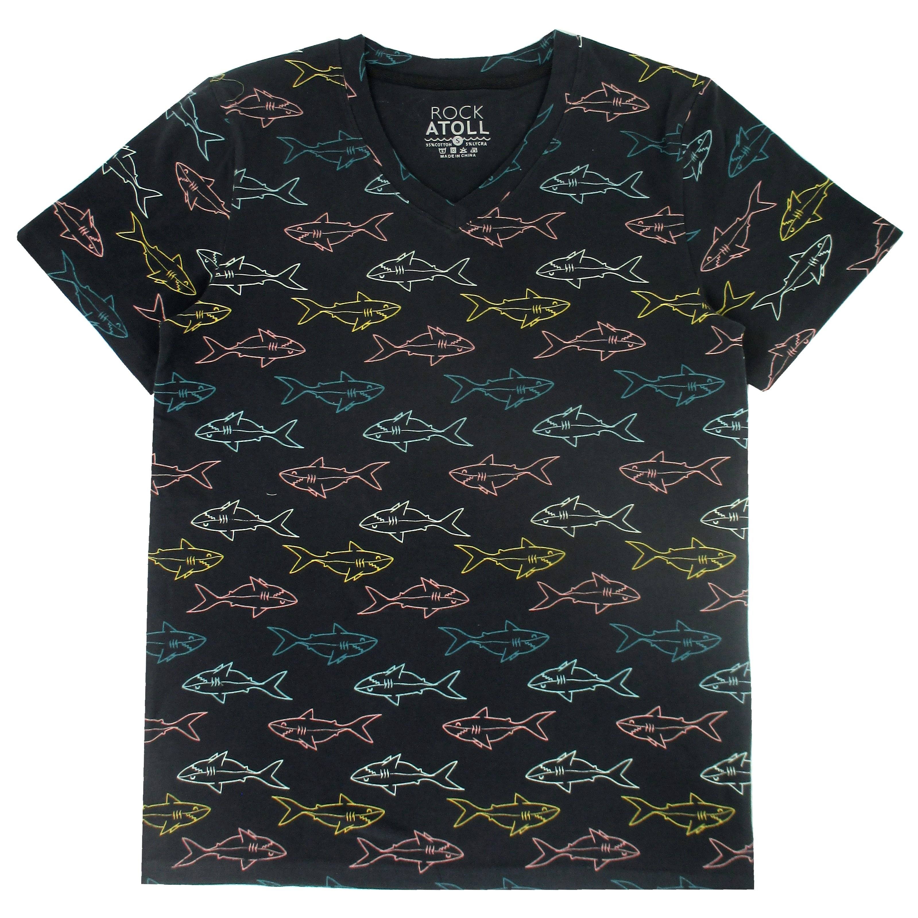 Men's Comfy Cotton Jersey Short-Sleeve Shark All Over Print T-Shirt