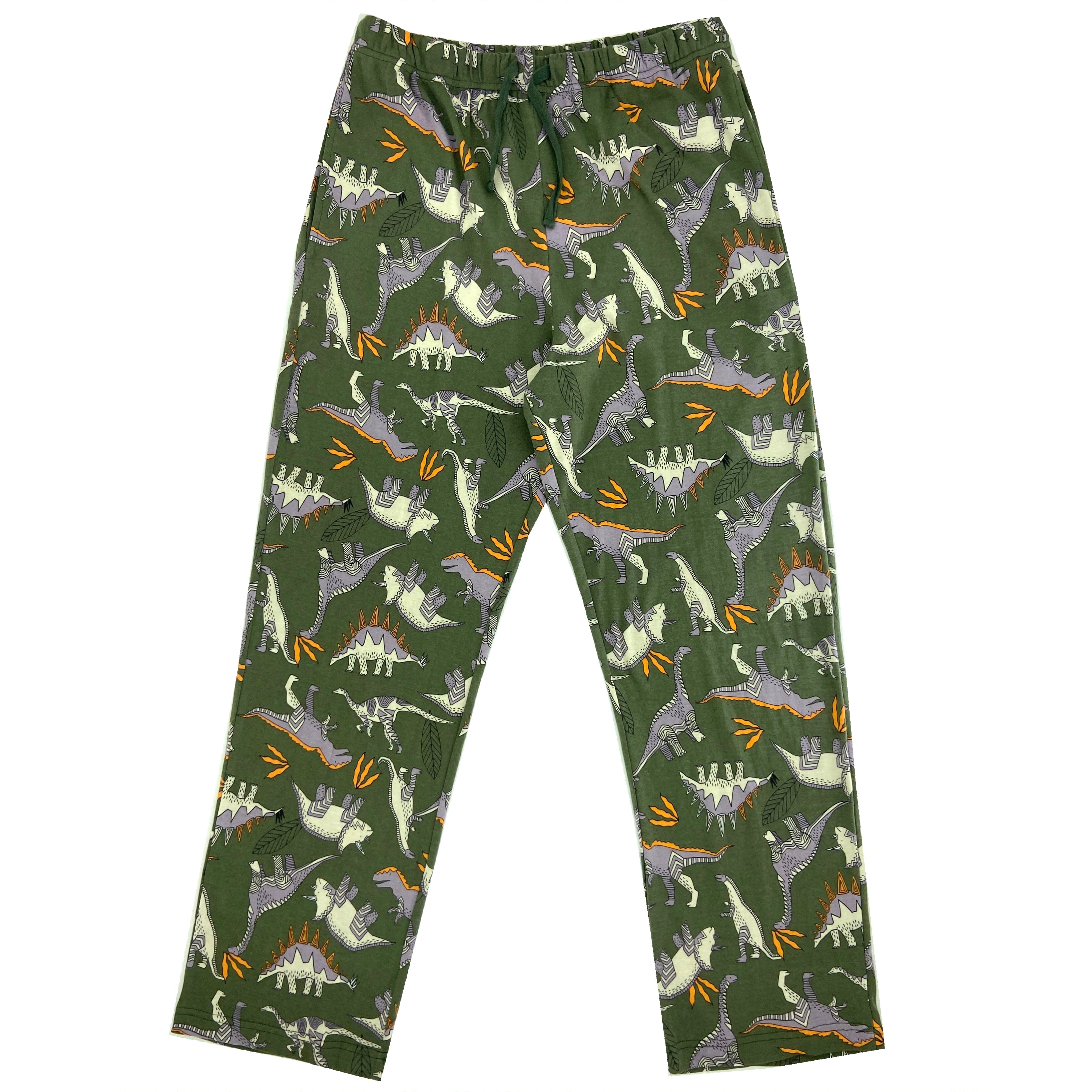 Men's Dinosaur Fossil Novelty Print Cotton Knit Long Pyjama Bottoms