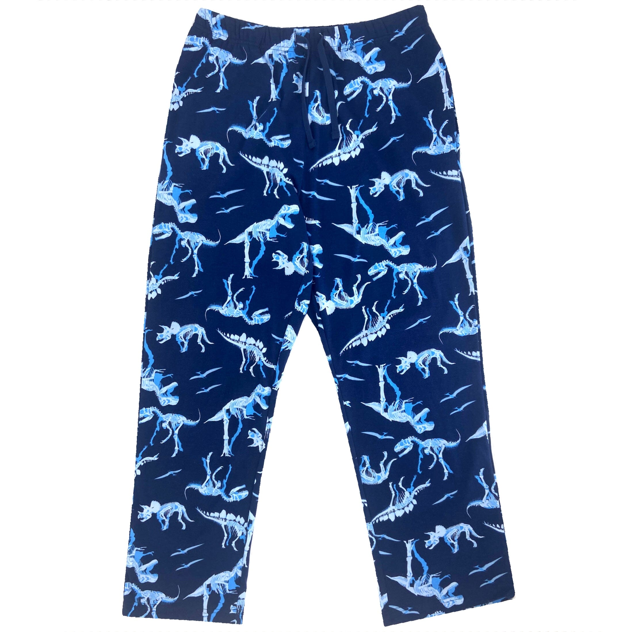 Men's Navy Blue Dinosaur Fossil Bones Patterned Knit Long Pajama Pants