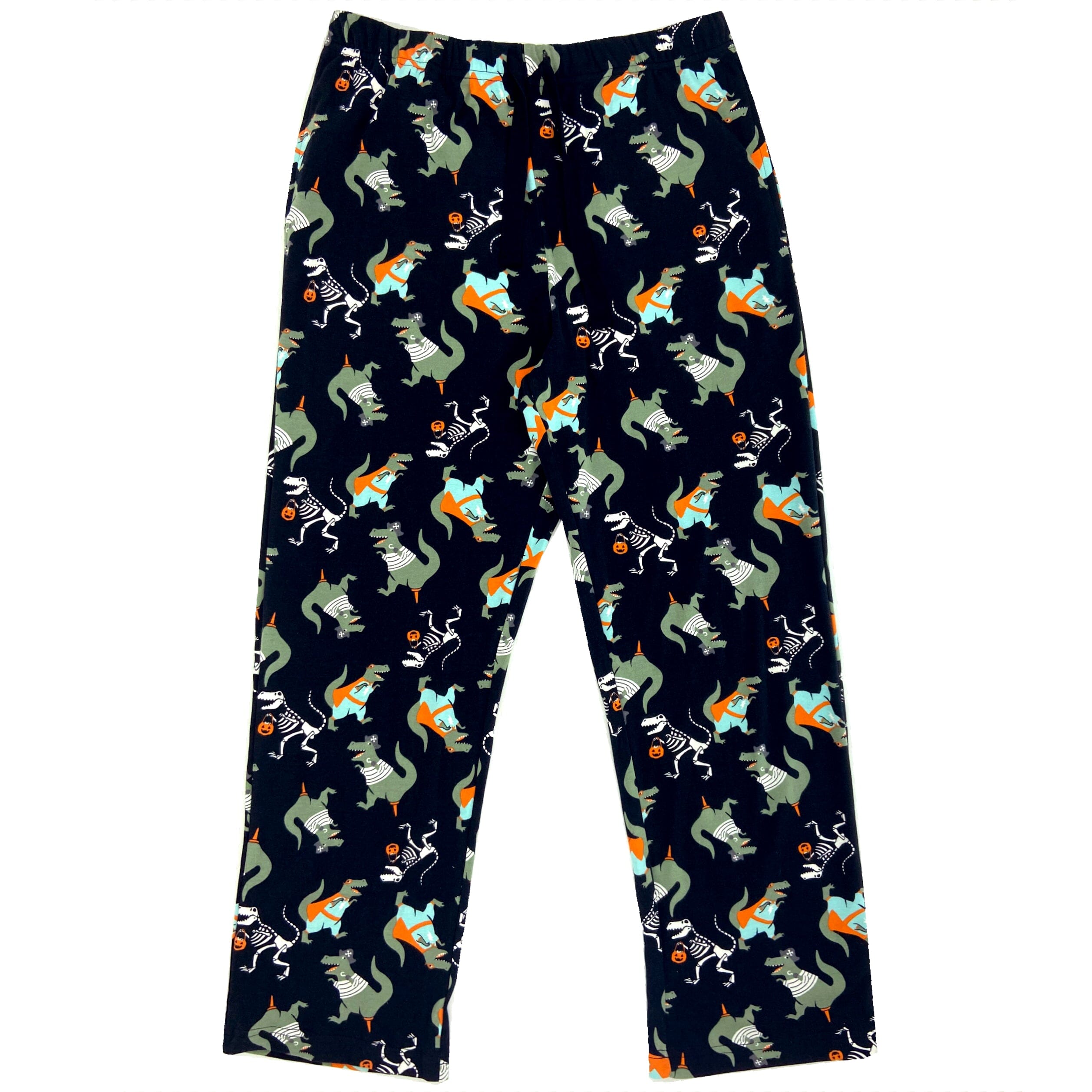 Men's Navy Blue Dinosaur Fossil Bones Patterned Knit Long Pajama Pants