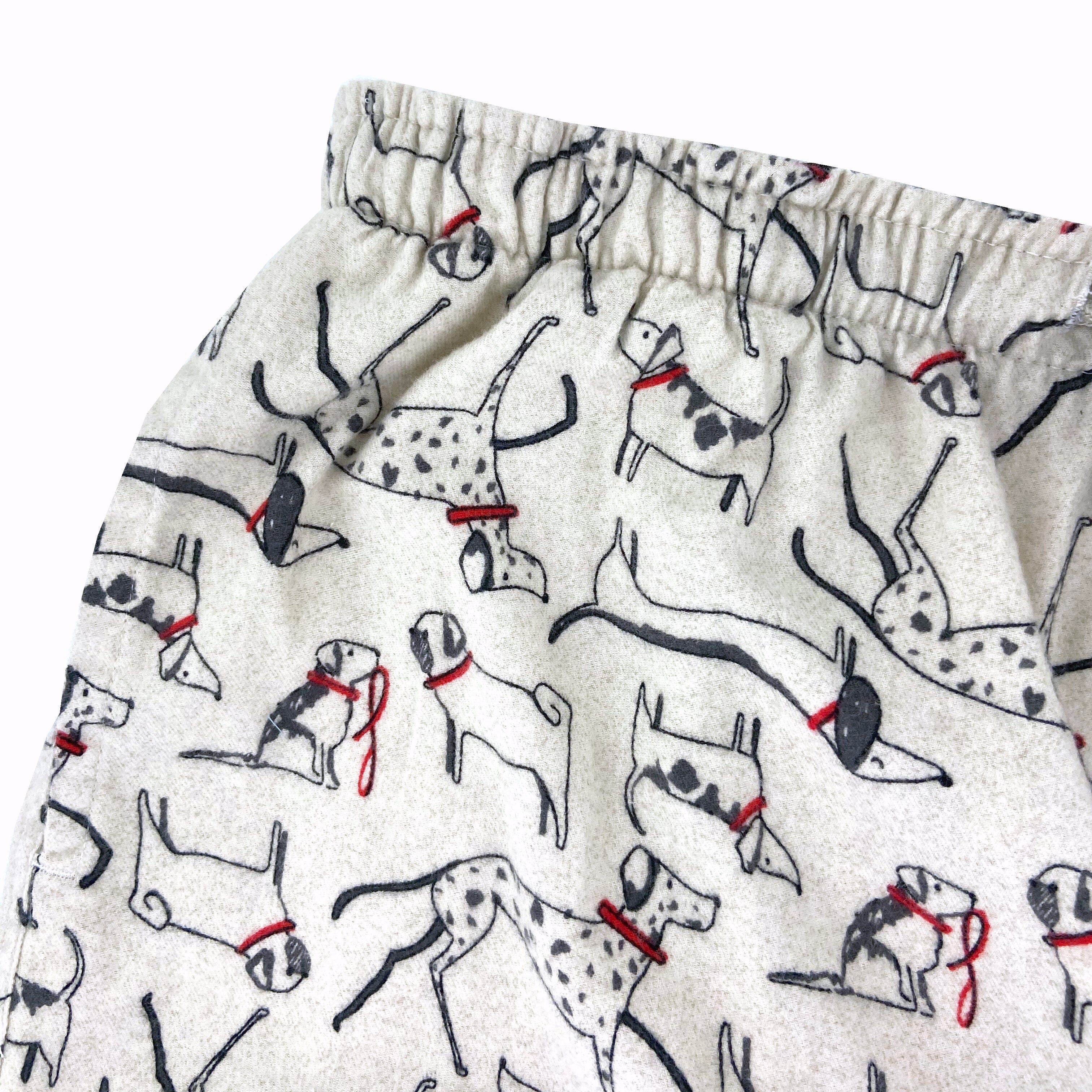 Men's Soft Comfy Grey Flannel Pajama Bottoms with Dog Printed Pattern