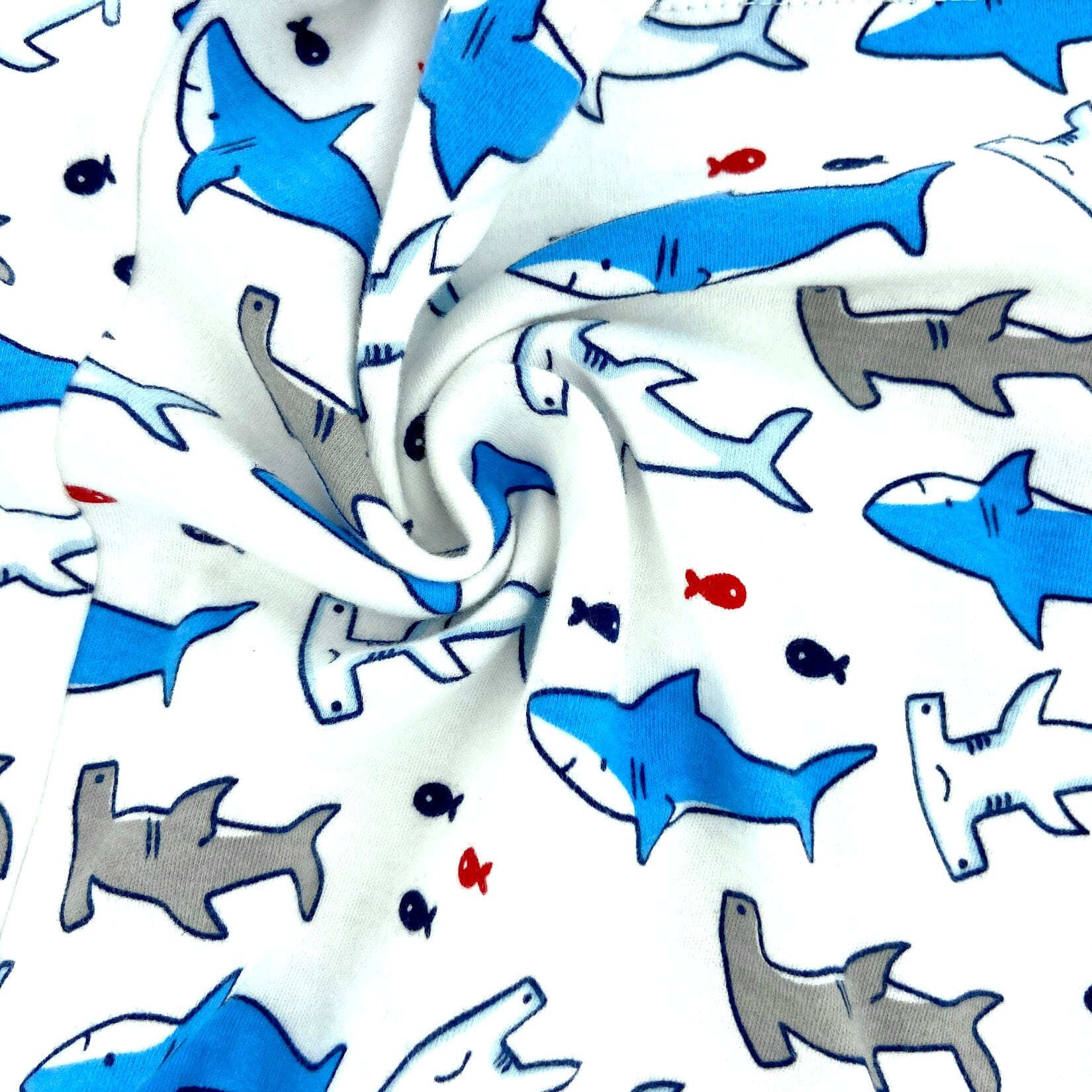 Women's White Sea Creatures Themed Shark Print Knit Pyjama Shorts