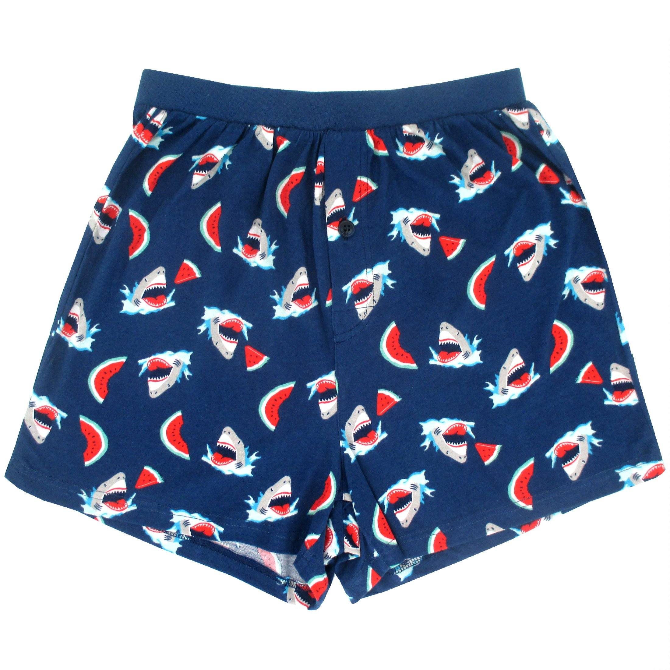 Men's Blue Shark Watermelon All Over Print Cotton Knit Boxer Shorts