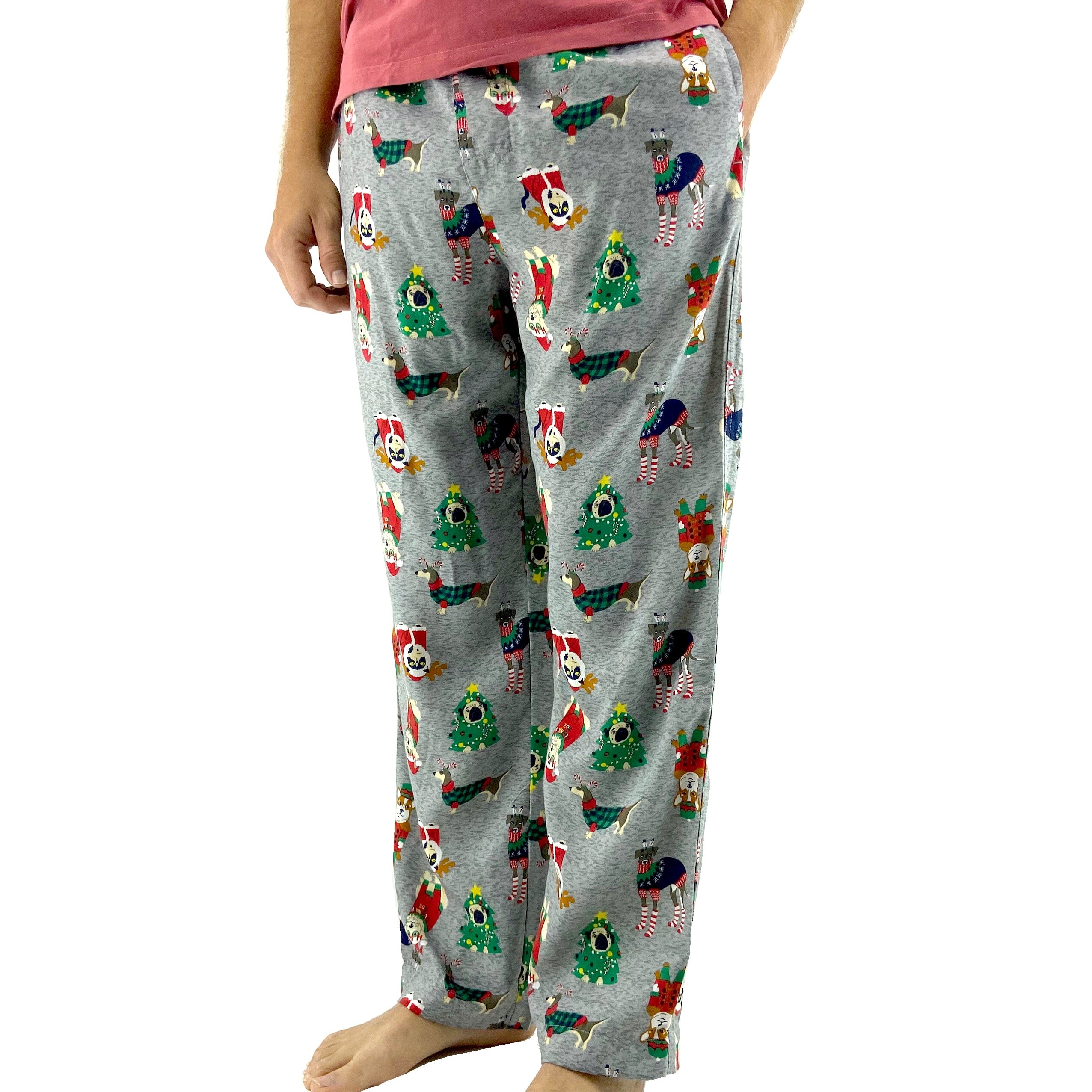 Men's Christmas Festive Cats and Dogs Patterned Long Pajama Pants