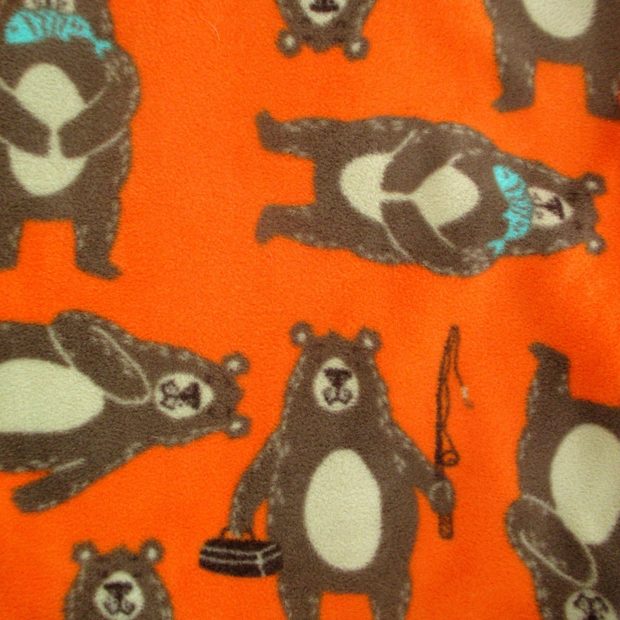 Bright Orange Colorful Brown Bears Gone Fishing All Over Print Soft Fleece Bottoms Pants for Men