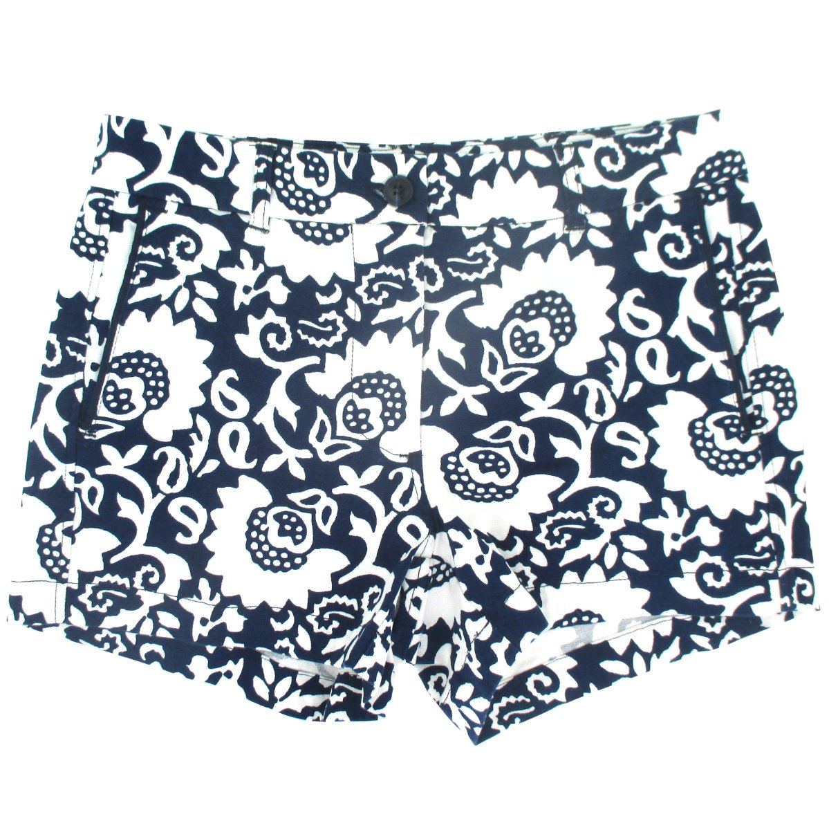 Rock Atoll Womens Flat Front Chinos Shorts in Navy Blue Paisley Floral Print