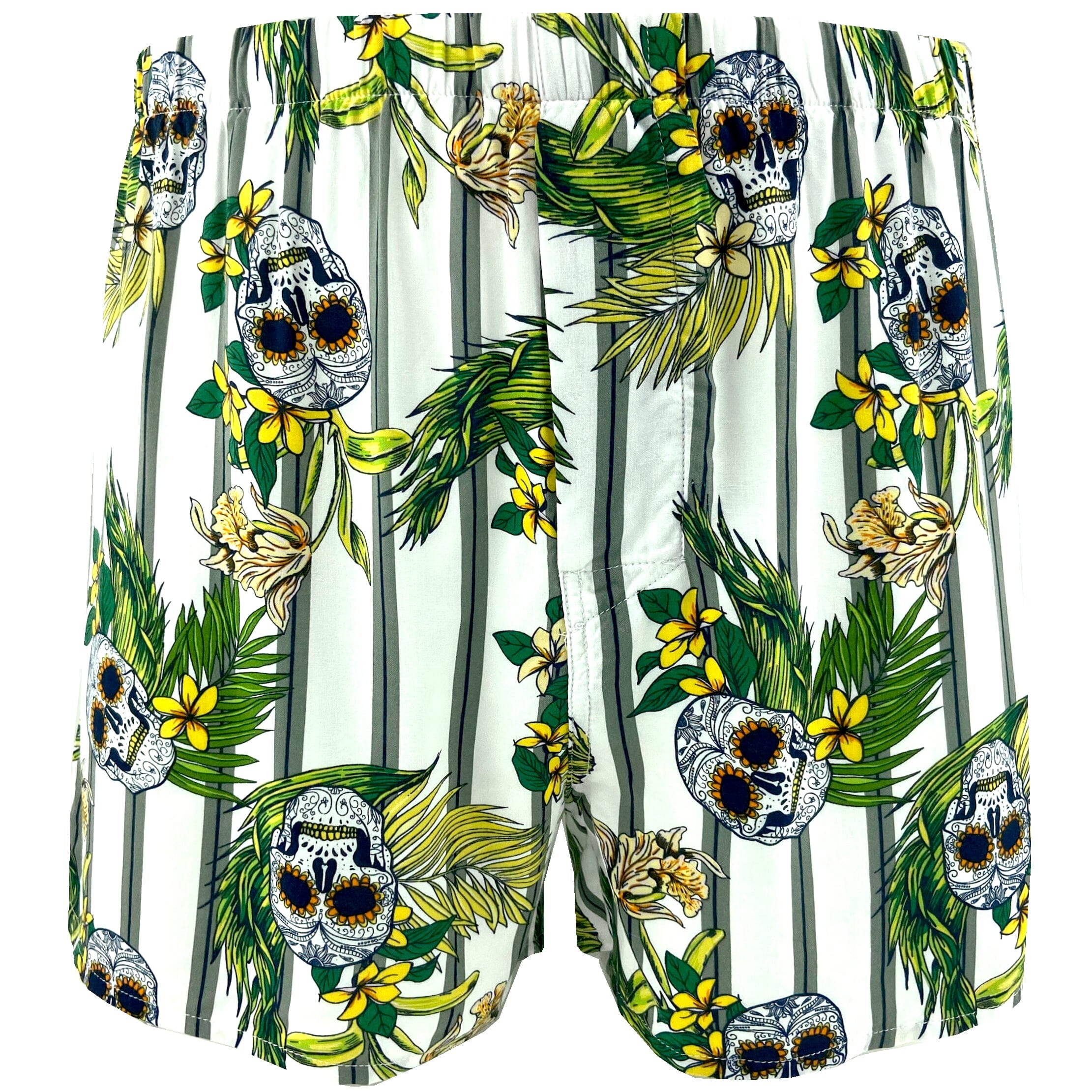 Calavera Sugar Floral Skulls and Stripes All Over Print Boxer Shorts