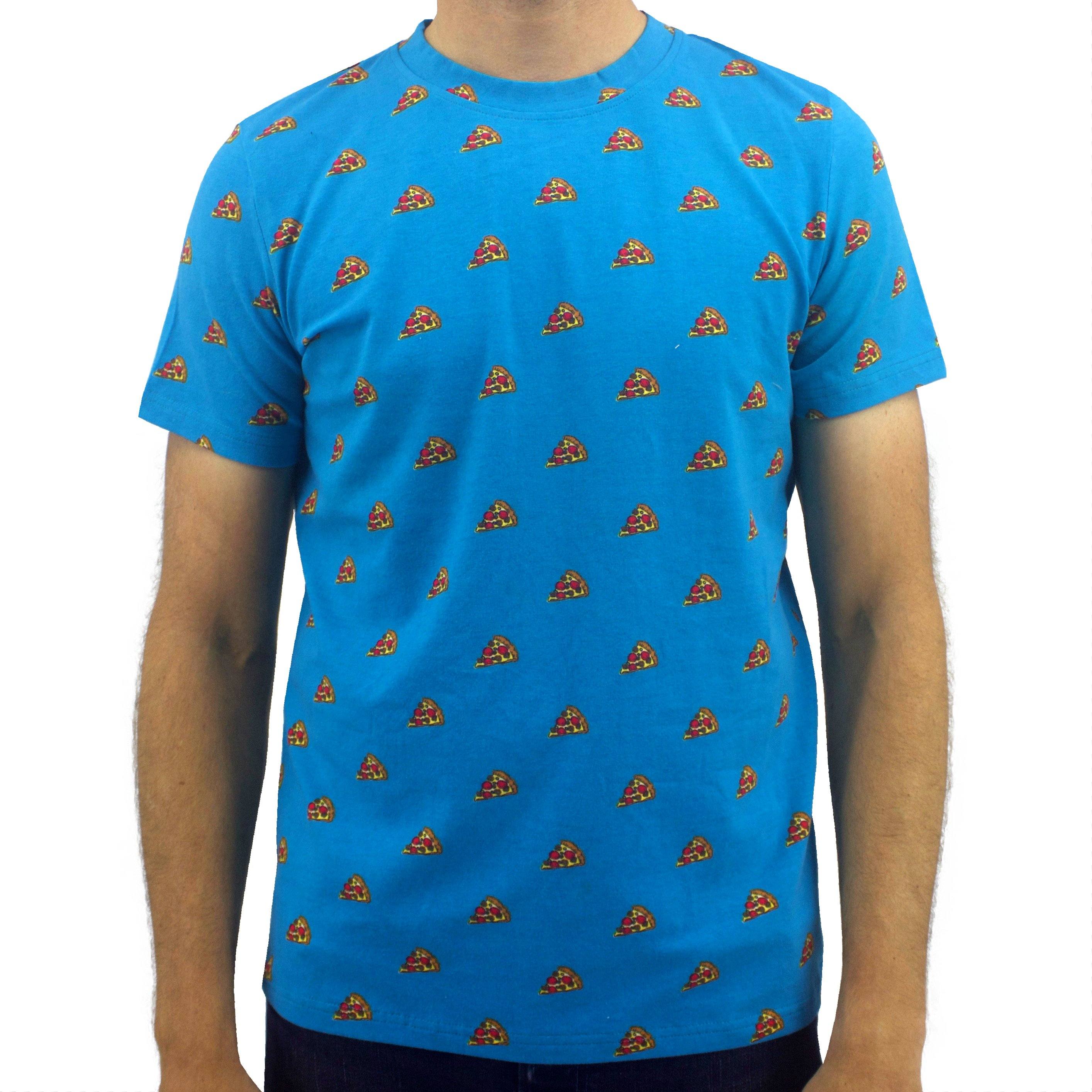 Pizza Lover Pizza Slice Patterned Graphic Tee in Teal Blue