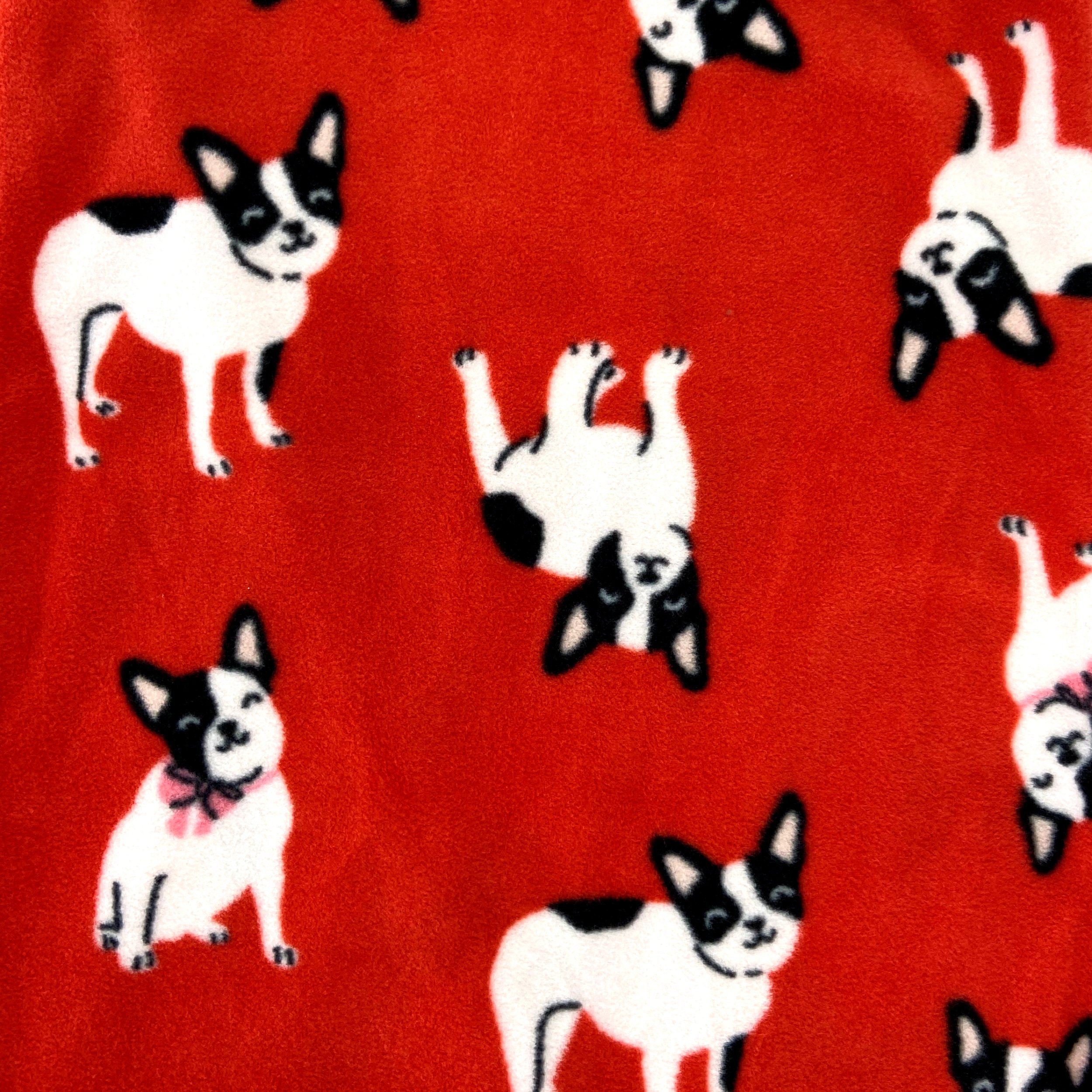 Men's Adult French Bulldog All Over Print Red Fleece Pajama Bottoms