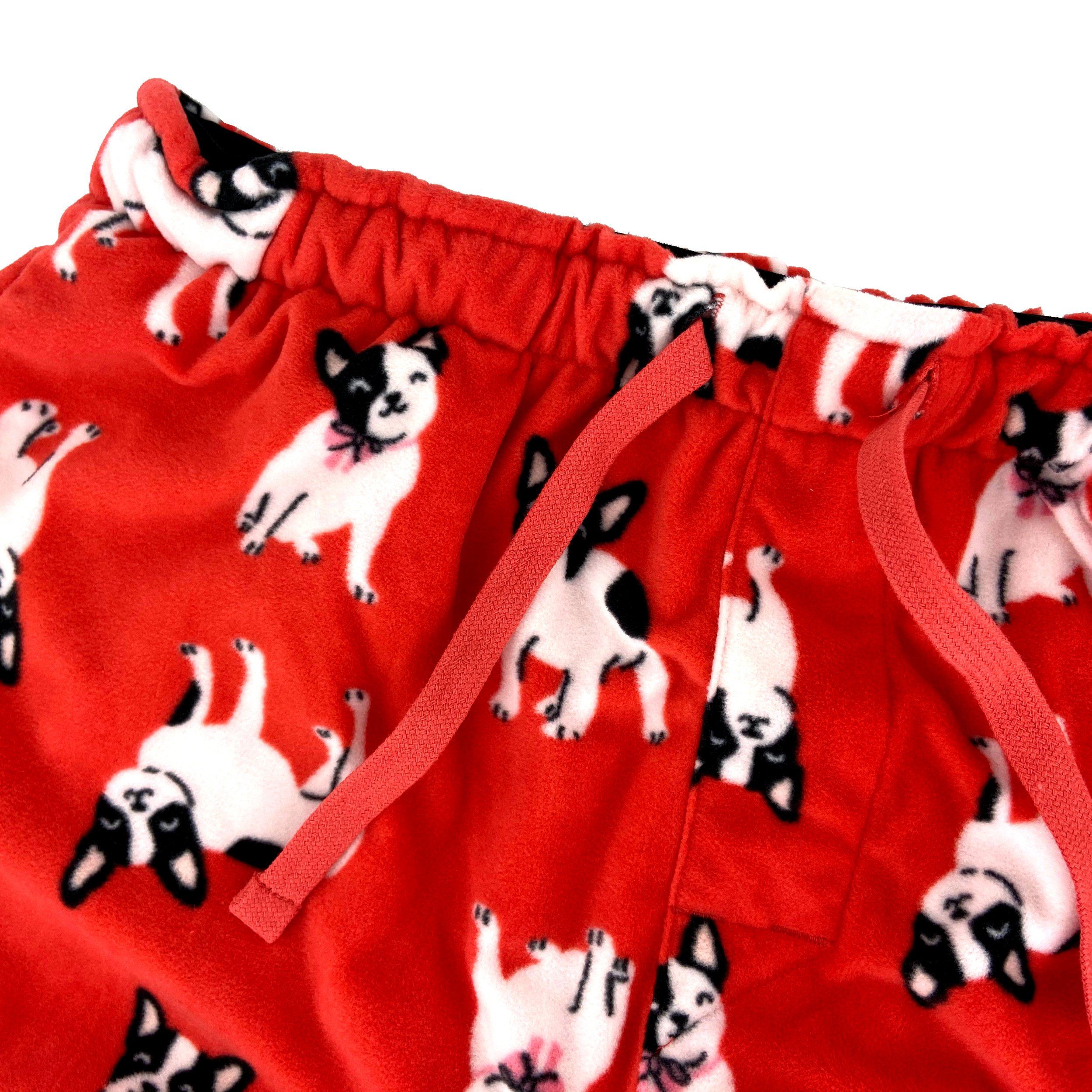 Men's Adult French Bulldog All Over Print Red Fleece Pajama Bottoms