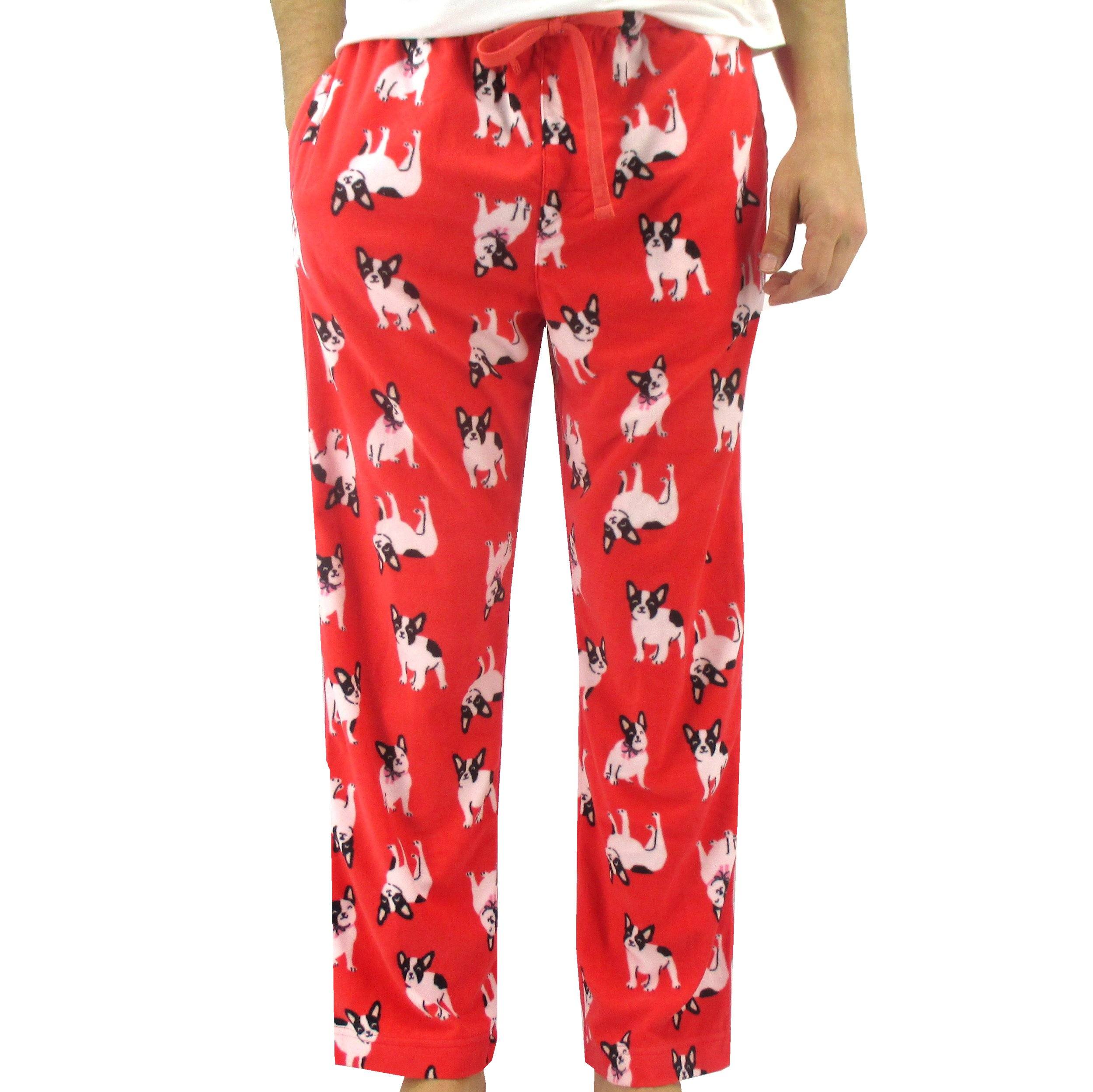 Unisex Boston Terrier All Over Print Red Fleece Pajama Pant Bottoms