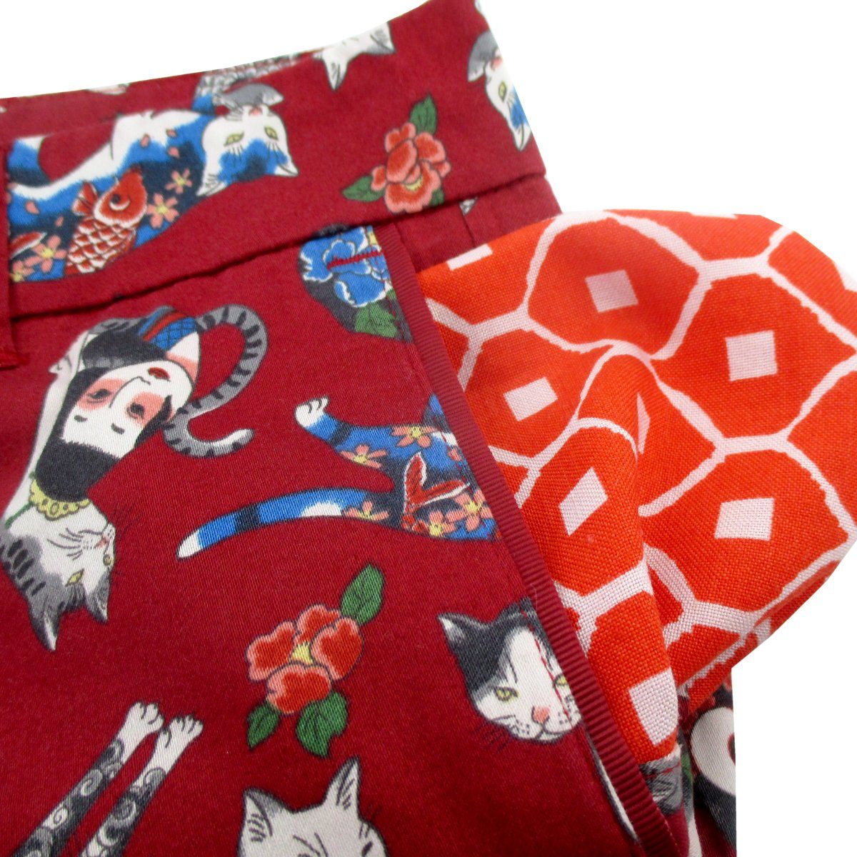 Unique Japanese Inspired Yakuza Tattoo Kitty Cat All Over Print Shorts in Red