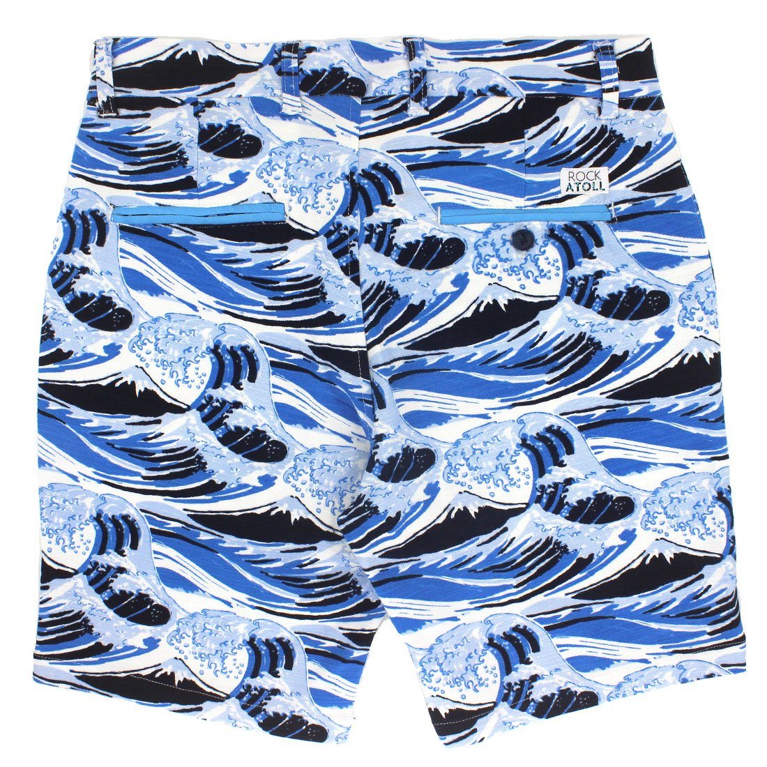 Japanese Wave Print Graphic Casual Wear Men's Shorts in Blue