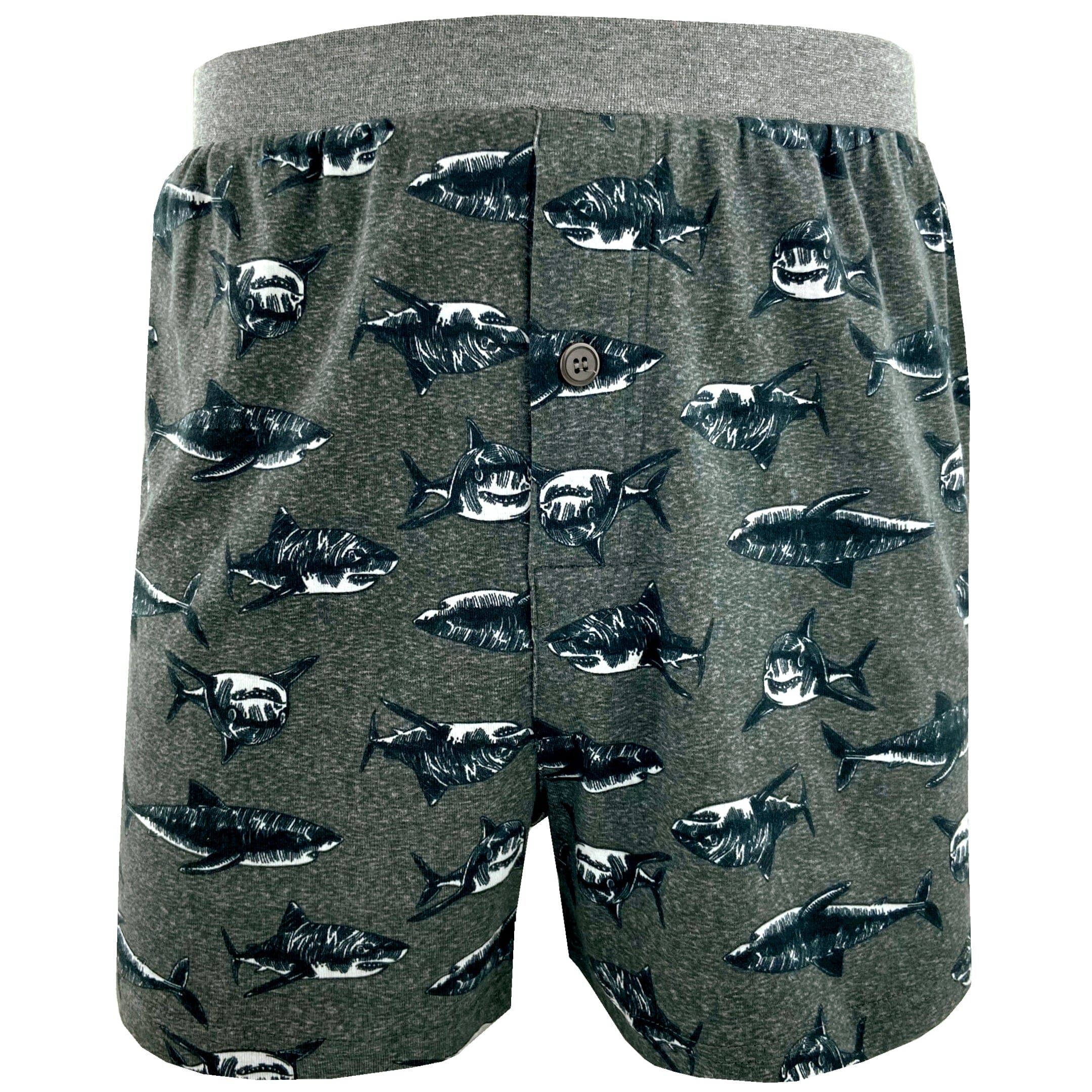 Men's Great White Shark All-Over Print Cotton Knit Boxer Pajama Shorts