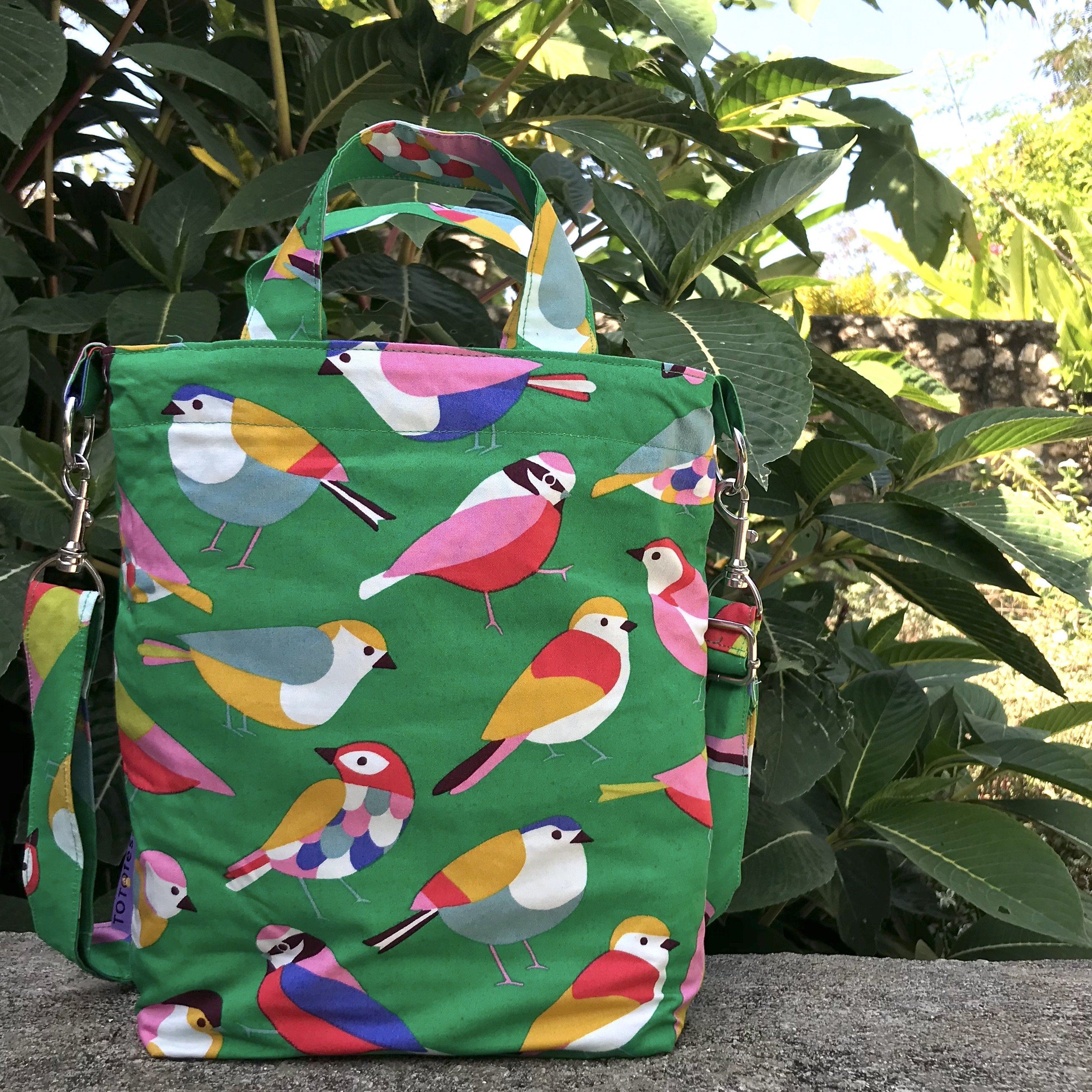Bright Green Bird All Over Print Mini Cross Body Duck Tote Bag for Women