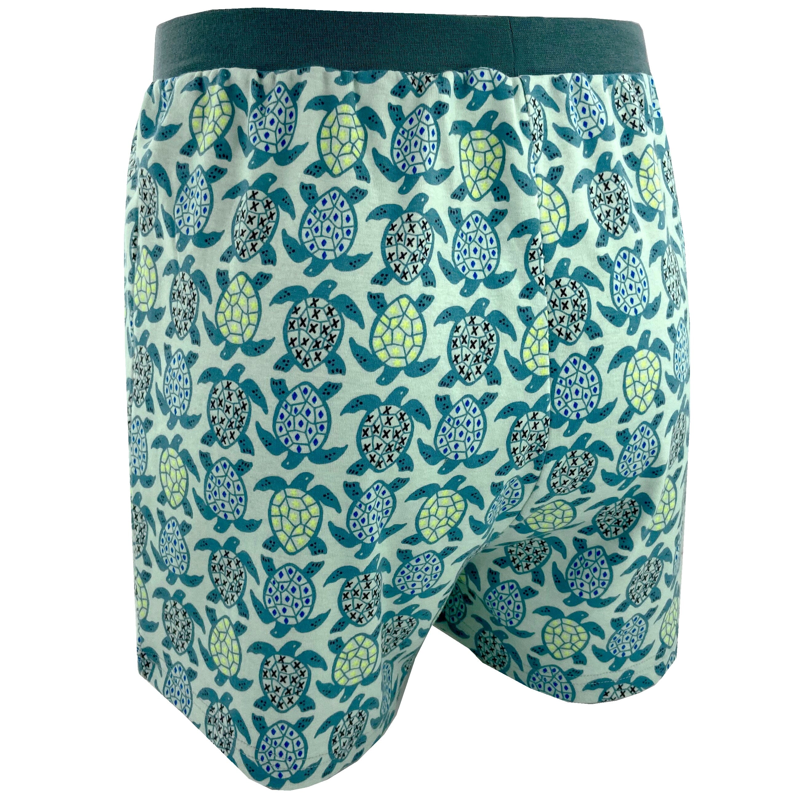 Marine Sea Turtle Patterned Cotton Knit Boxer Pajama Shorts for Men