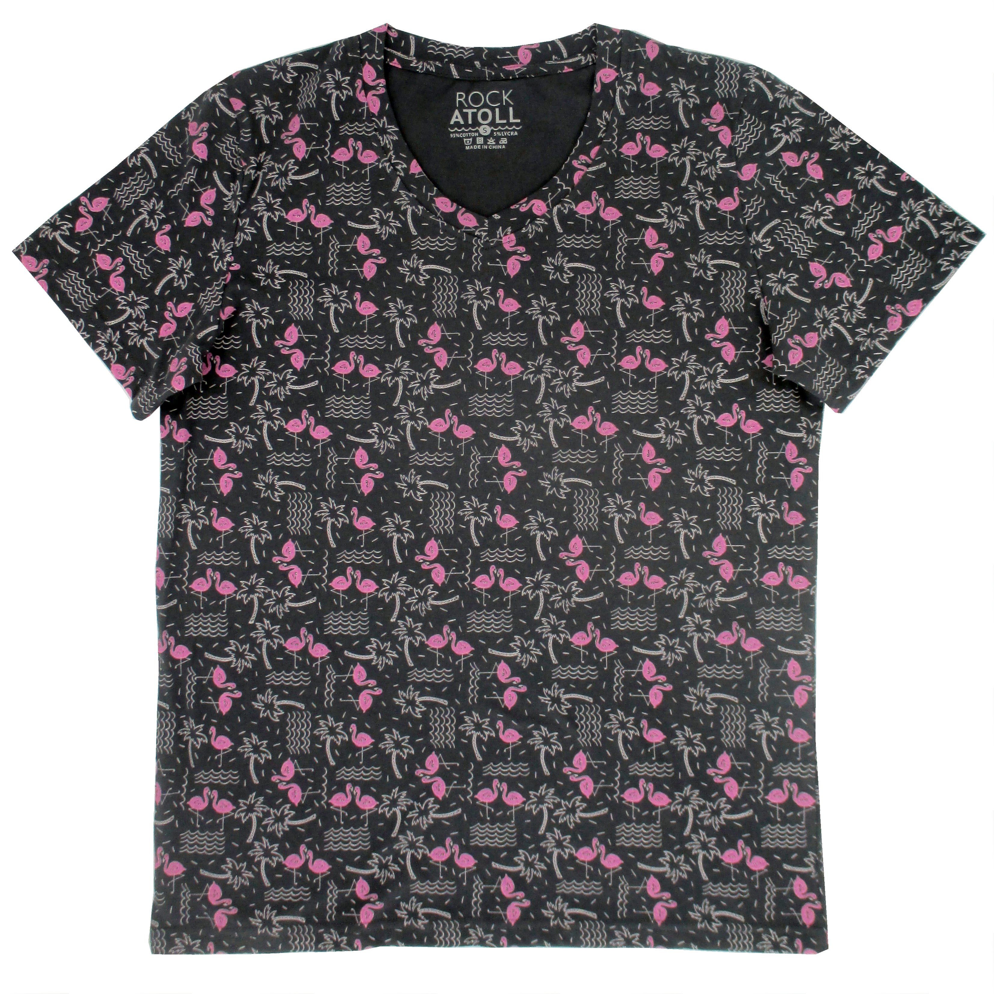 Men's New Flamingo Pattern T-Shirt Cotton Tee in Grey