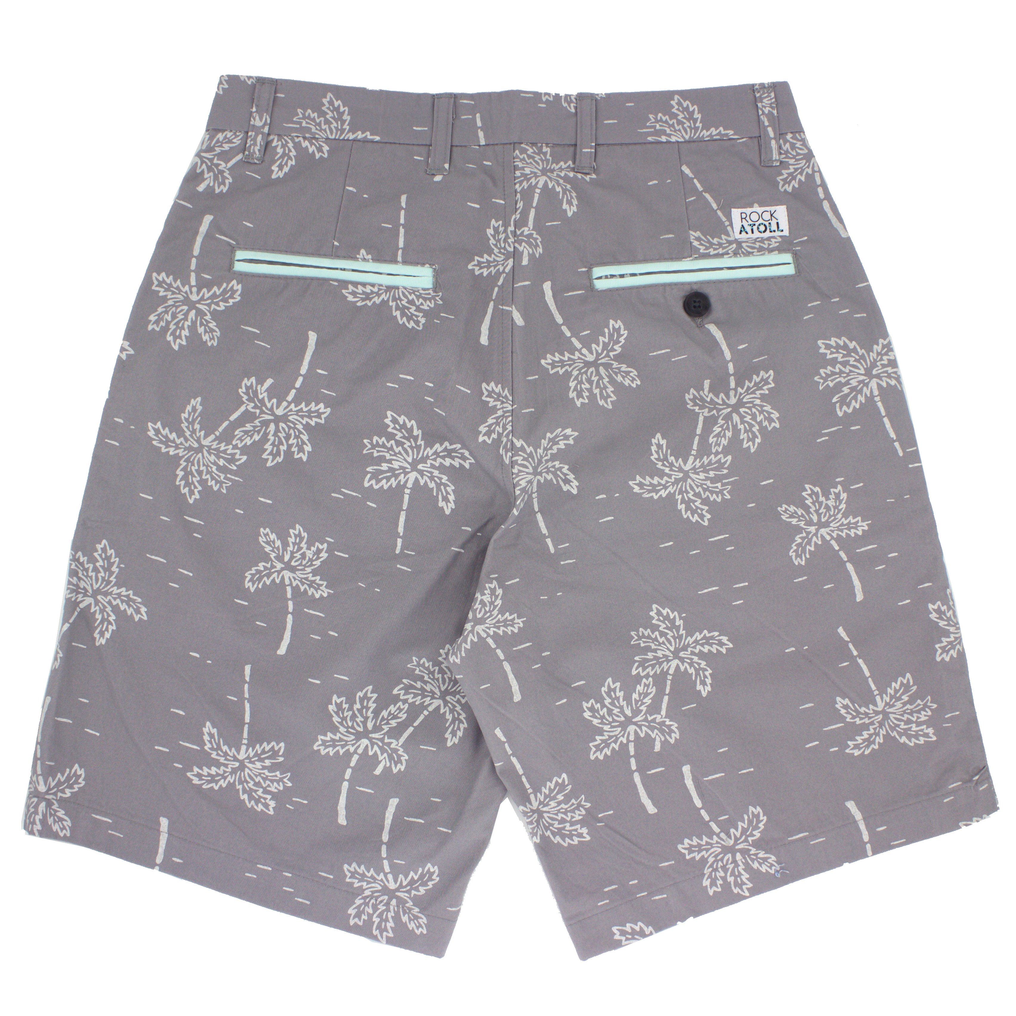 Grey Palm Tree Pattern Flat Front Going Out Shorts for Men