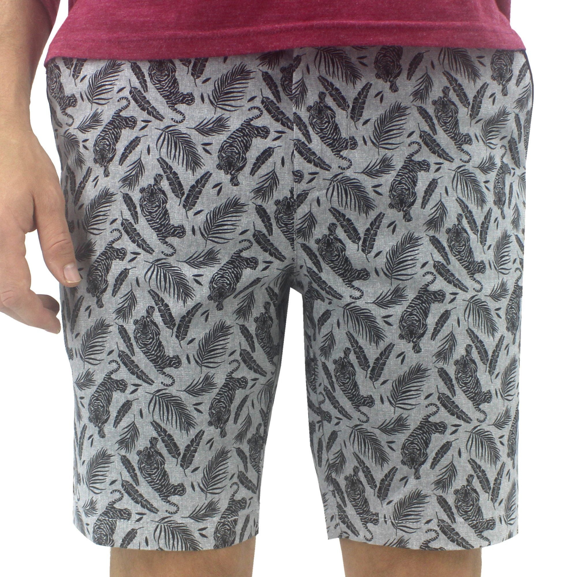 Light Grey Bermuda Shorts. Chino Shorts for Men with Tiger All Over Print