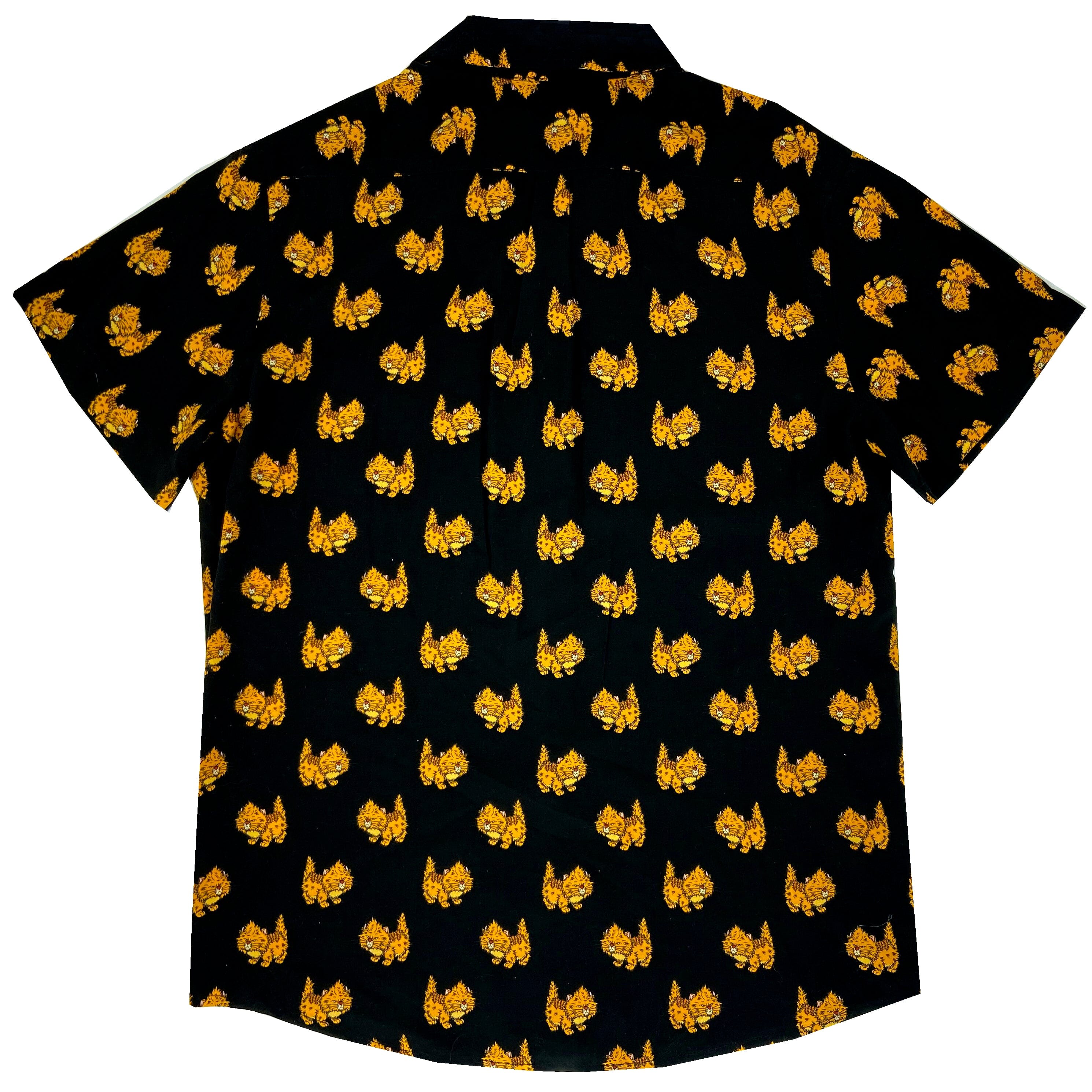 Men's Grumpy Kitty Cat Printed Black Button Down Short-Sleeve Shirt