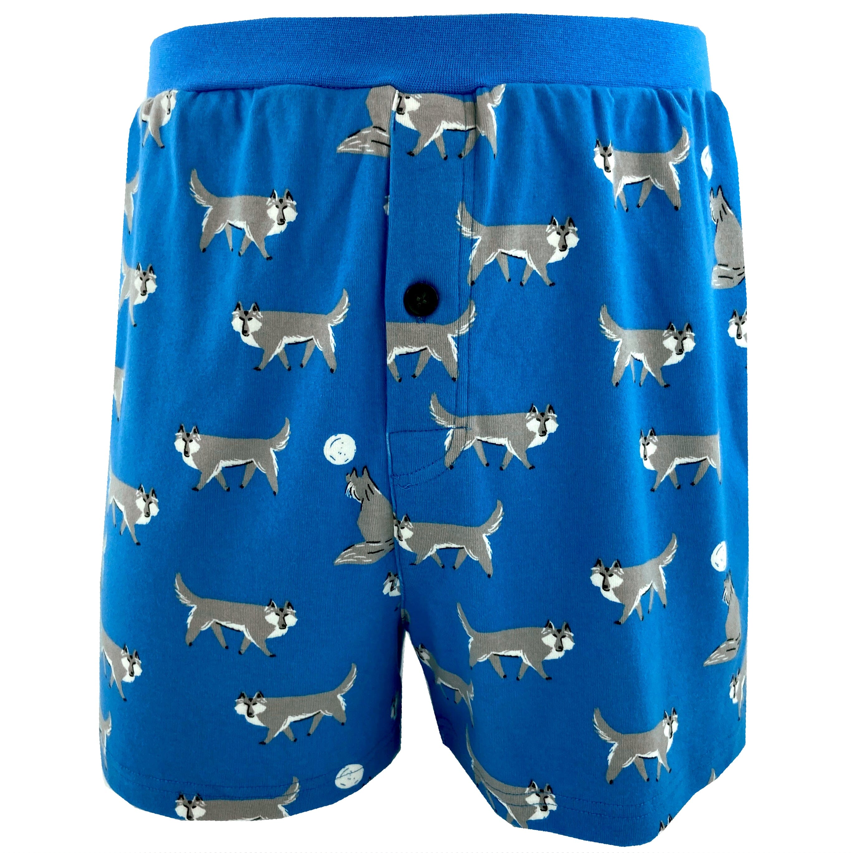 Men's Grey Wolves All Over Print Soft Cotton Knit Boxer Pajama Shorts