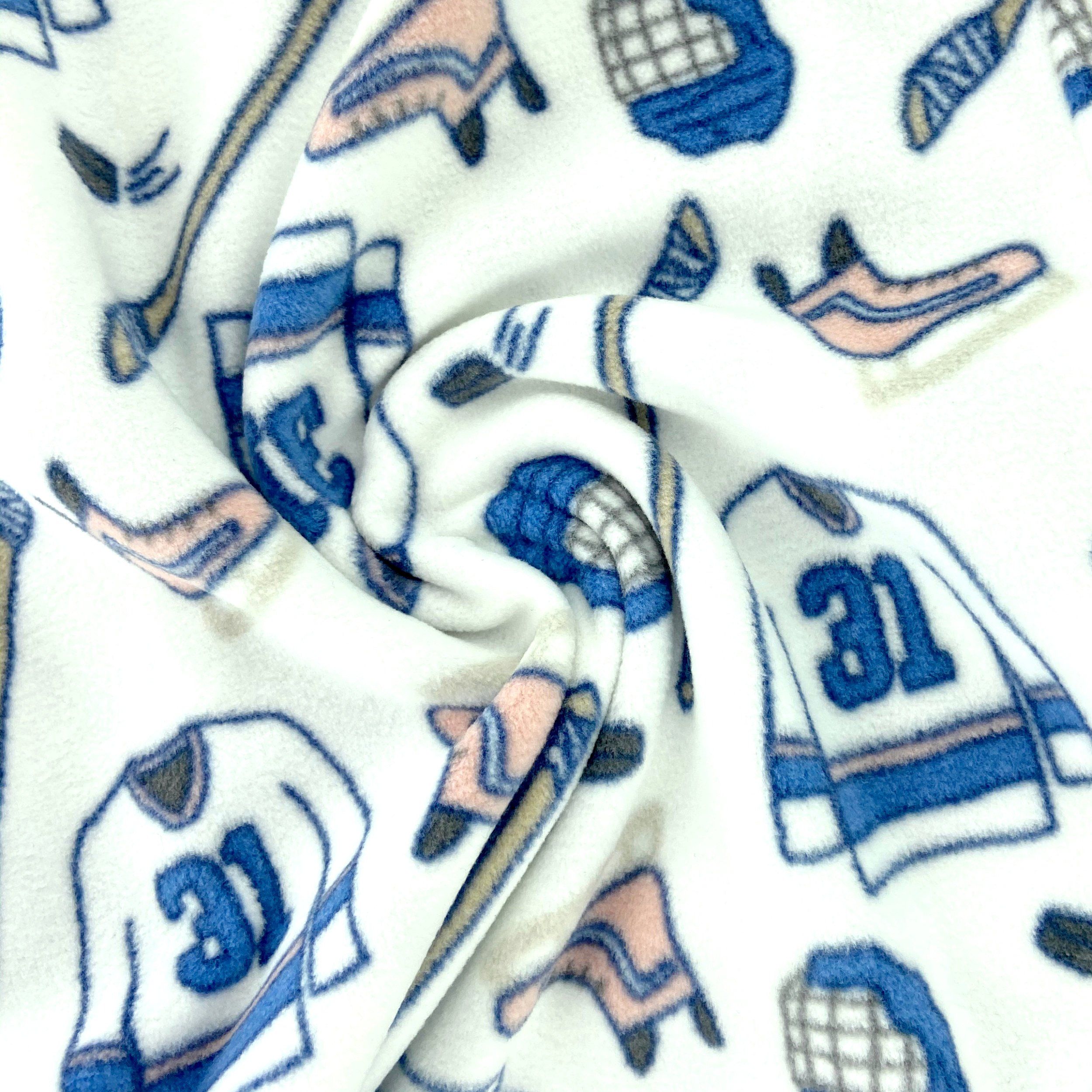 Men's Sport Lovers Patterned Ice Hockey Print Fleece Pajama Bottoms in White